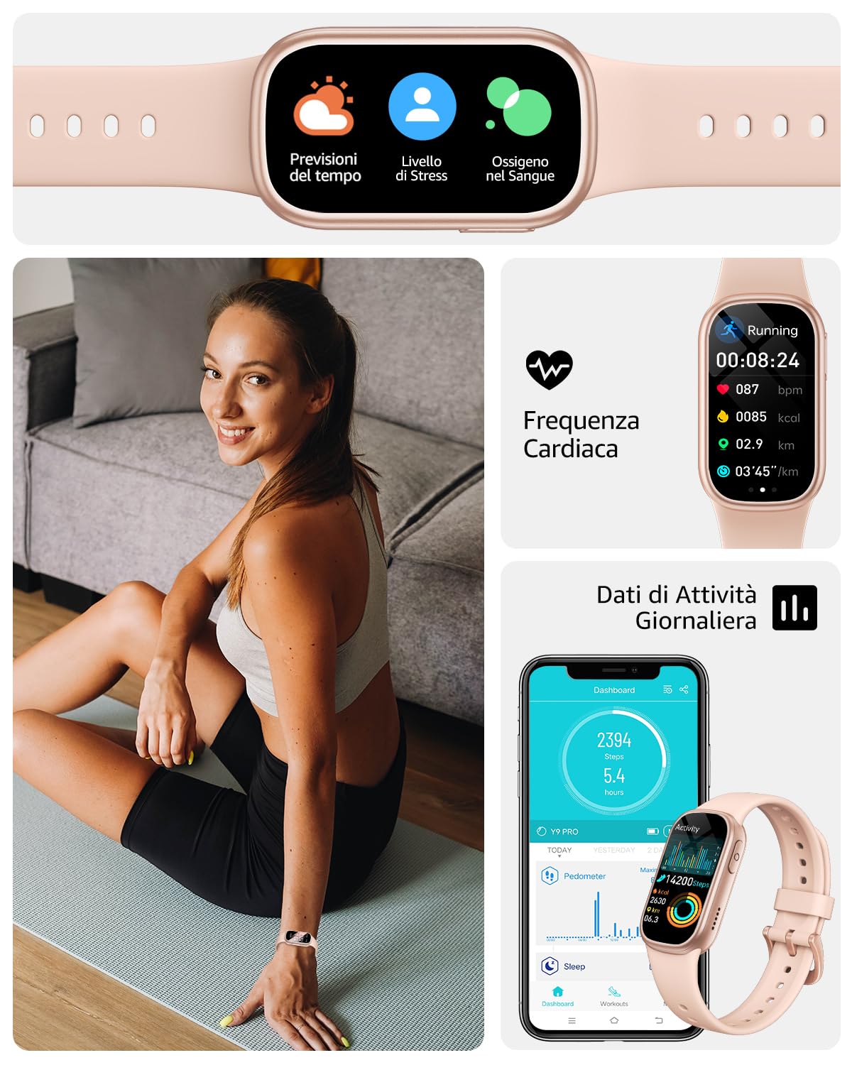 Asmoda Smartband, 1.47" Orologio Smartwatch Uomo Donna con Contapassi/Sonno/Cardiofrequenzimetro, 130 modalità Sportive Smart Band, Impermeabil IP68 Smart Watch per Android iOS