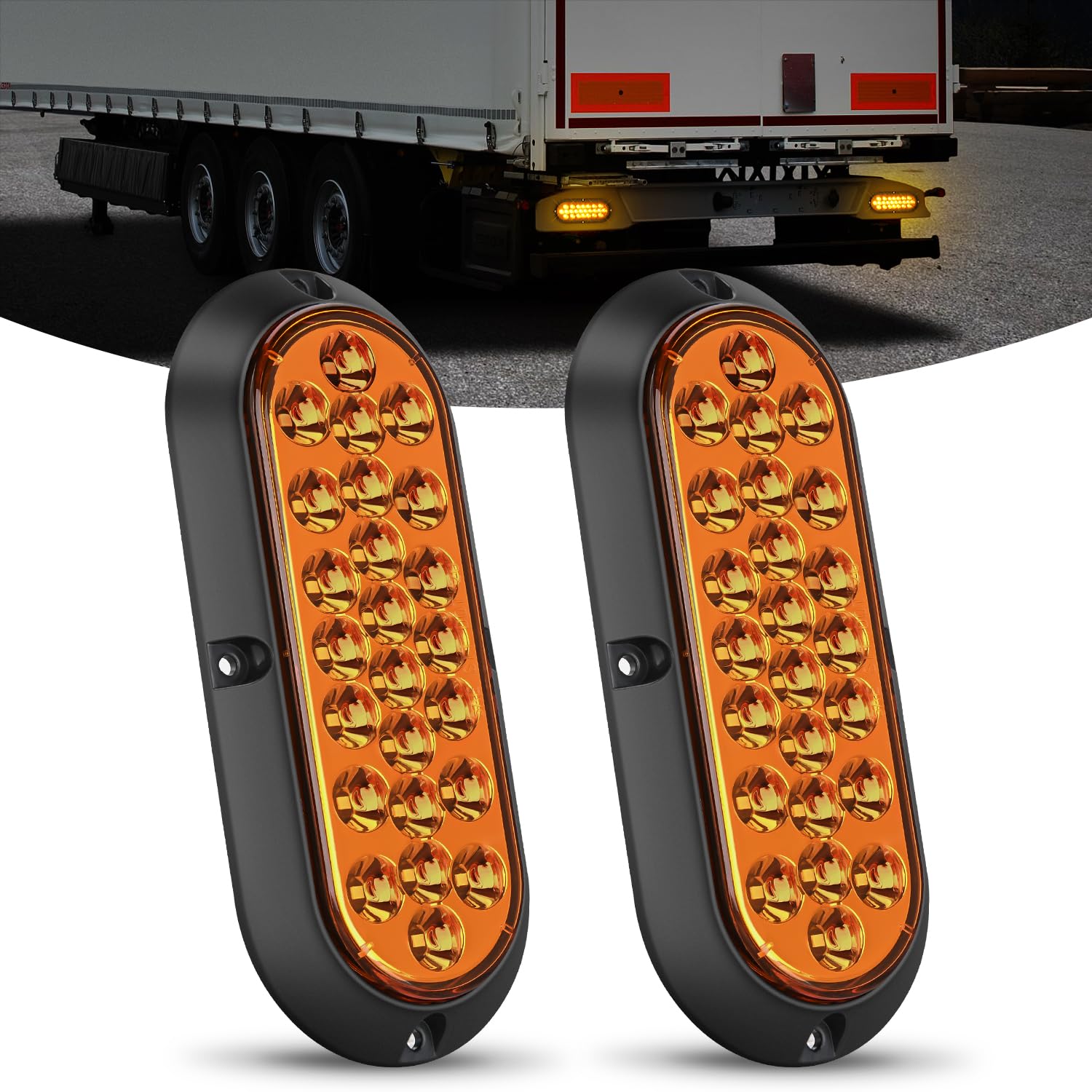 Nilight 6" Oval Trailer Tail Light 2PCS Amber 24LED Turn Signal Lights