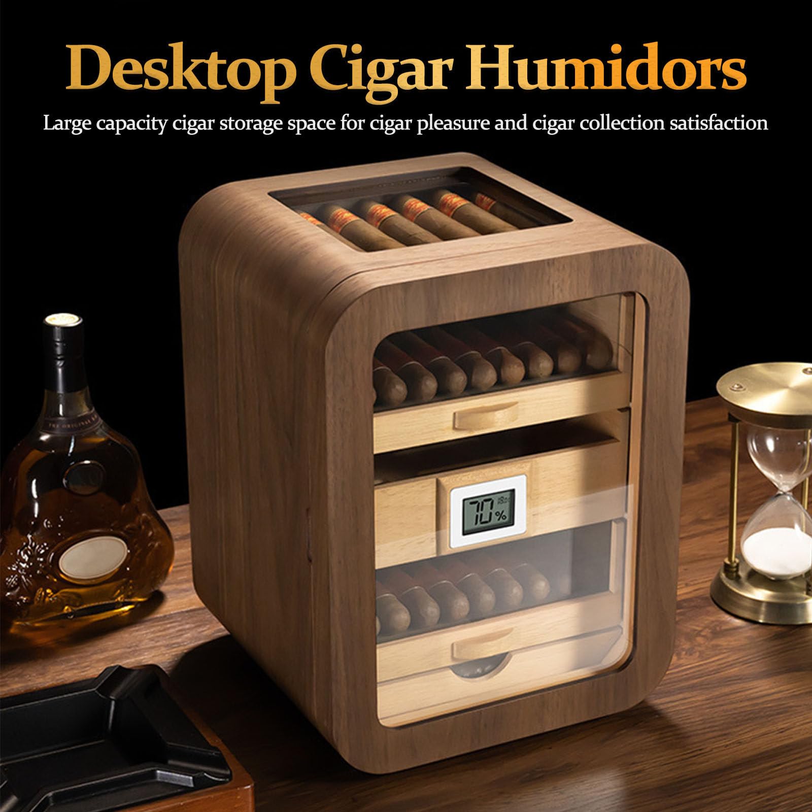 Zigarren Humidors Zedernholz mit digitalem Hygrometer, Schubladen & Luftbefeuchter, Kapazität für 110 Zigarren, ideal für Männer, Ehemann, Vater