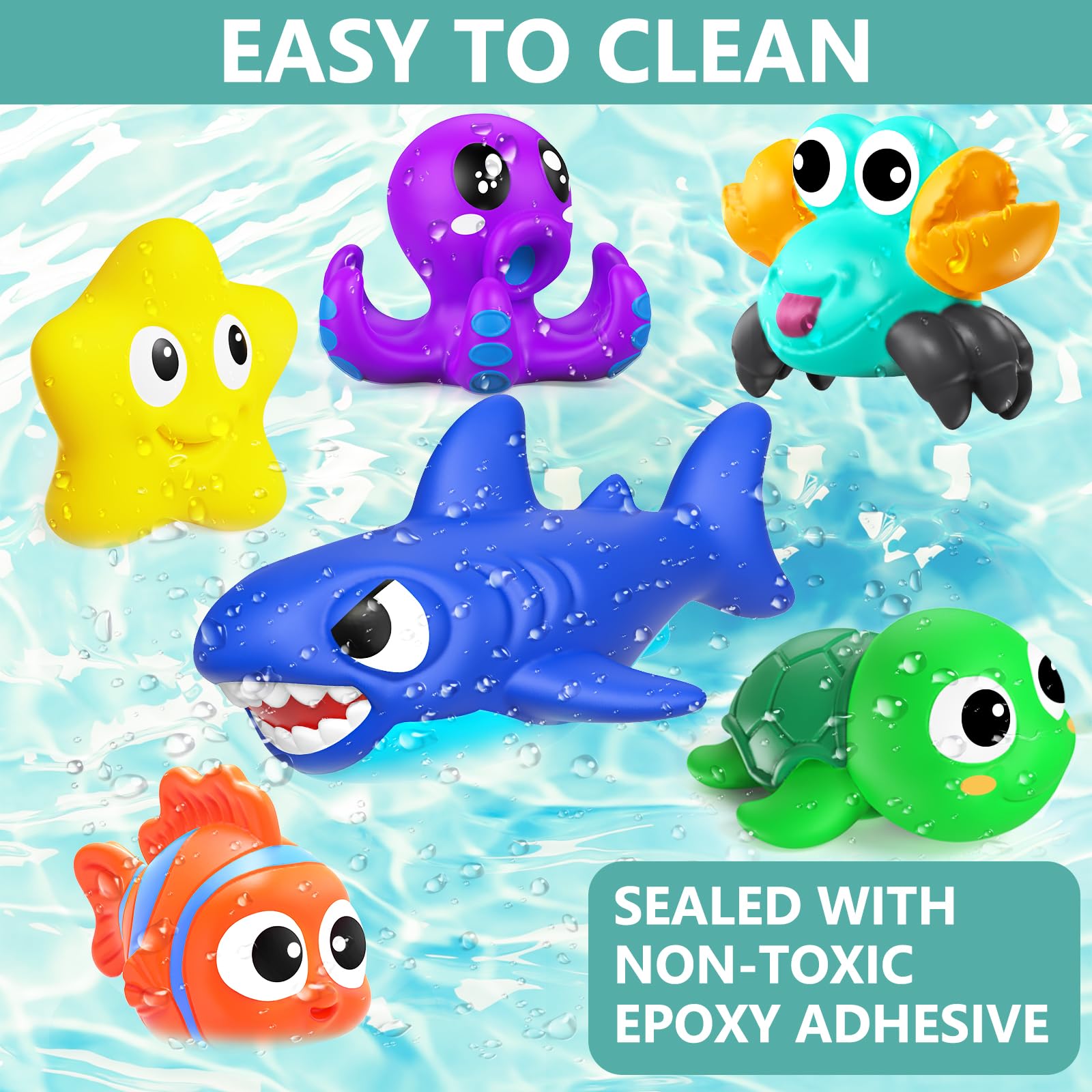 Juguetes de baño sin moho sin agujeros para niños de 1 a 3 años, juguetes de agua para bebés y niños pequeños, juguetes de baño de animales del océano para bañera, ducha, playa, piscina, mesa 7