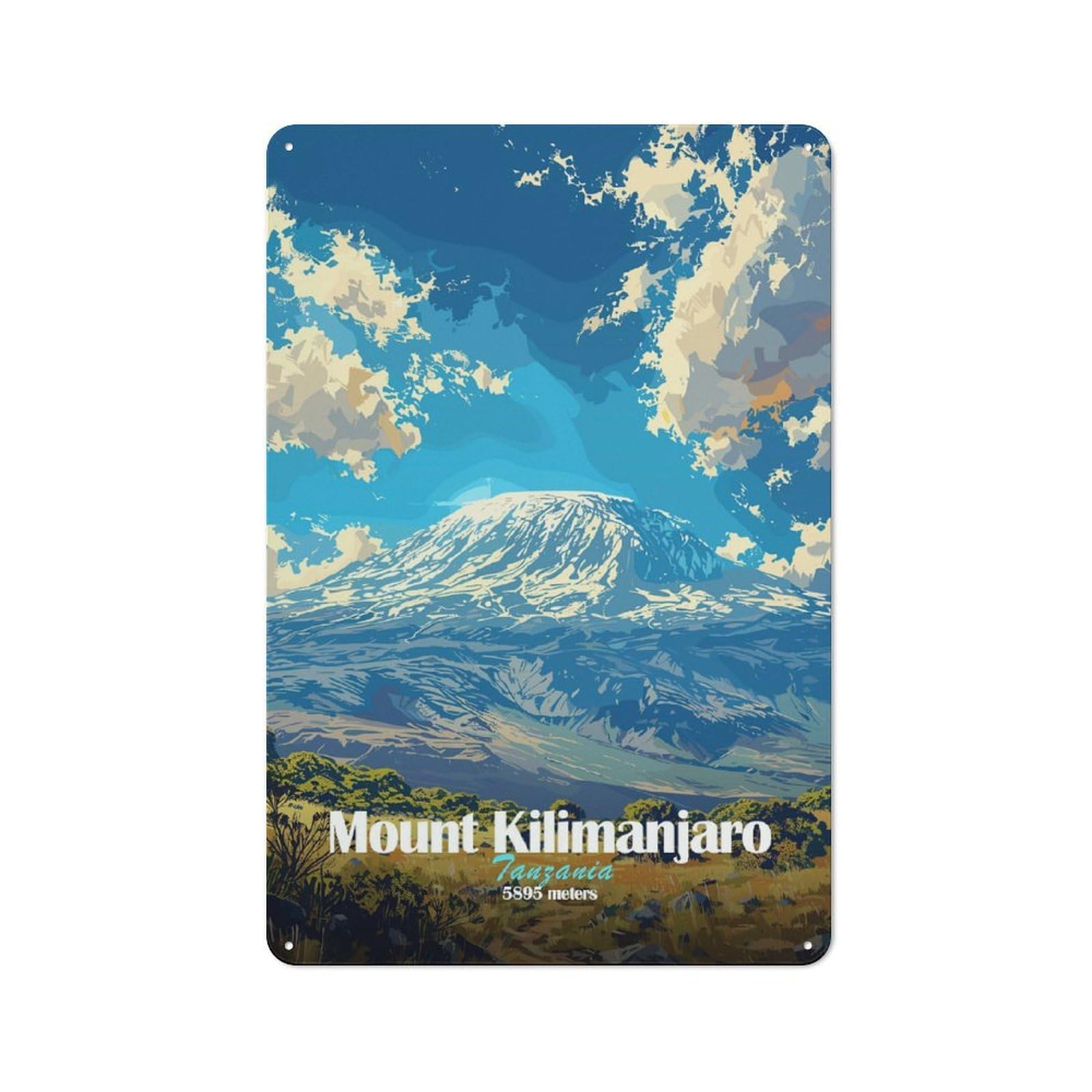 Junmoney Style-7 Mount Kilimanjaro Retro Metal Wall Decor 30X20cm, Metal Sign For Bar, Kitchen, Garage Or Games Room