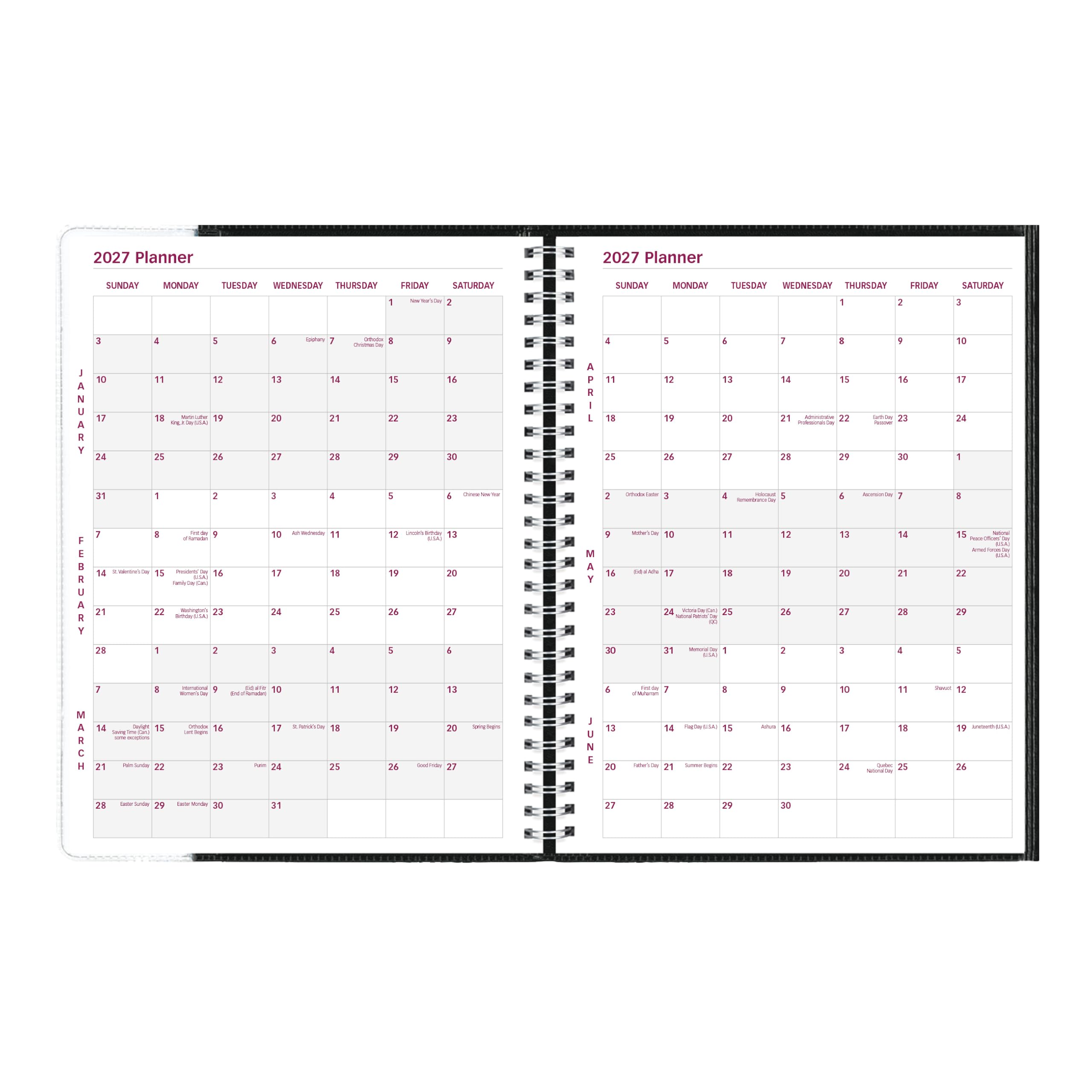 Brownline® 2027 Pre-Vu™ Agenda Settimanale, Copertina Flessibile a Tre Pieghe, Rilegatura a Doppio Filo, Nero (CB925.BLK)
