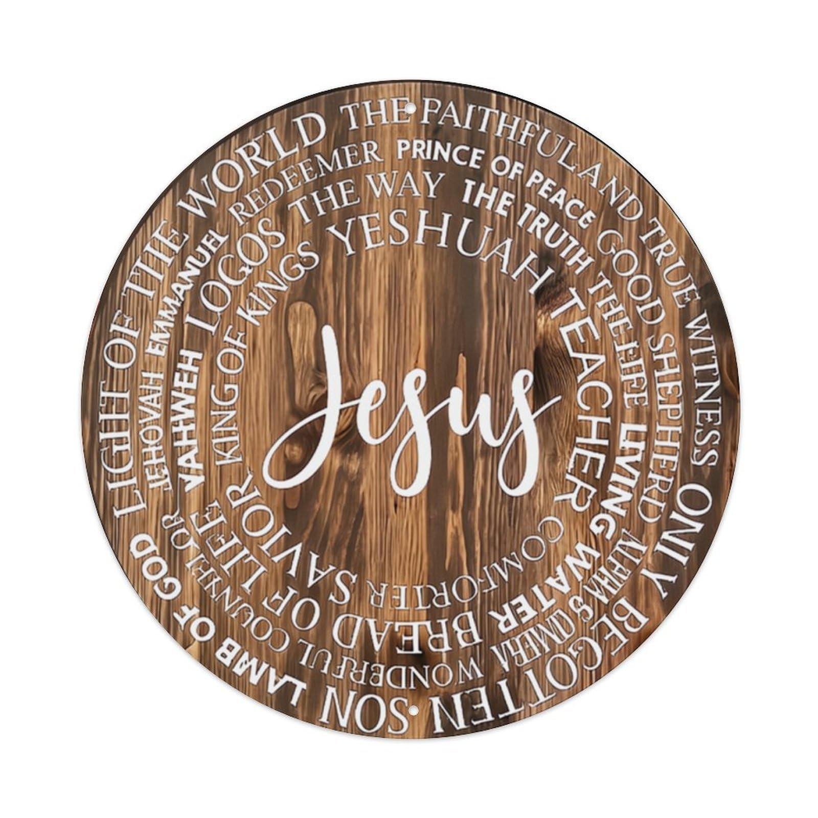 Jesus Names And Titles Wreath Round Tin Sign Vintage Metal Sign Home Bar Garden Indoor & Outdoor Wall Decor Retro Metal Poster 8x8 Inch