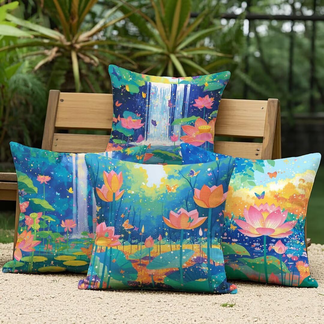 Housse de coussin 60x60cm imperméable lot de 4 taies d'oreiller en lin pour canapé et salon