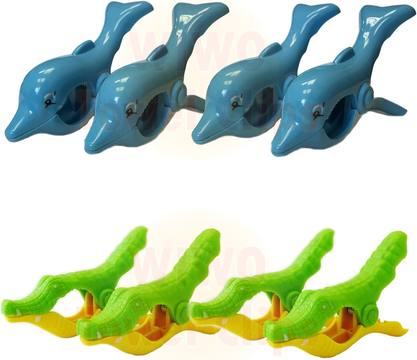 WIWO4 Pairs of Towel Clips - 2x Dolphin & 2x Crocodile