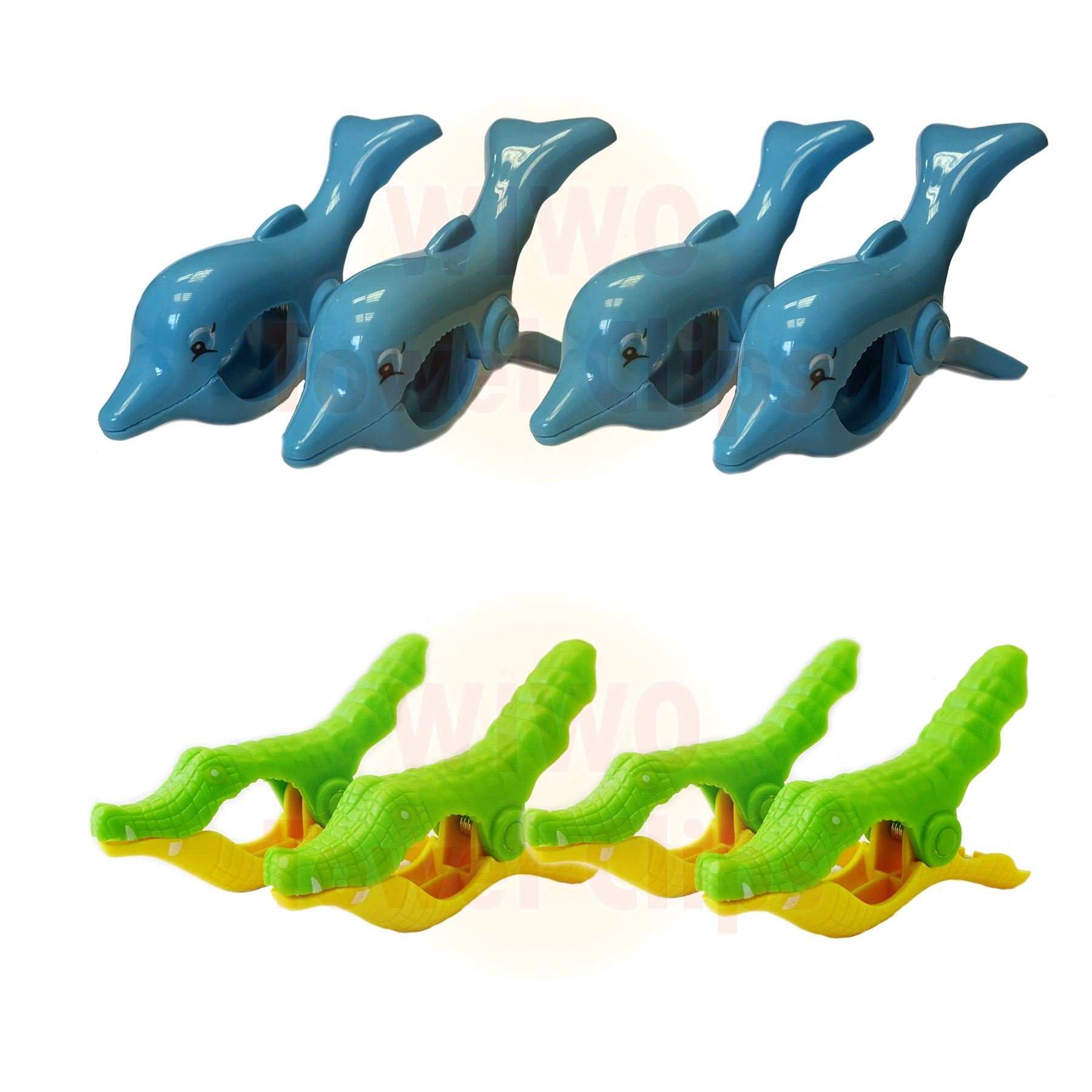 WIWO4 Pairs of Towel Clips - 2x Dolphin & 2x Crocodile