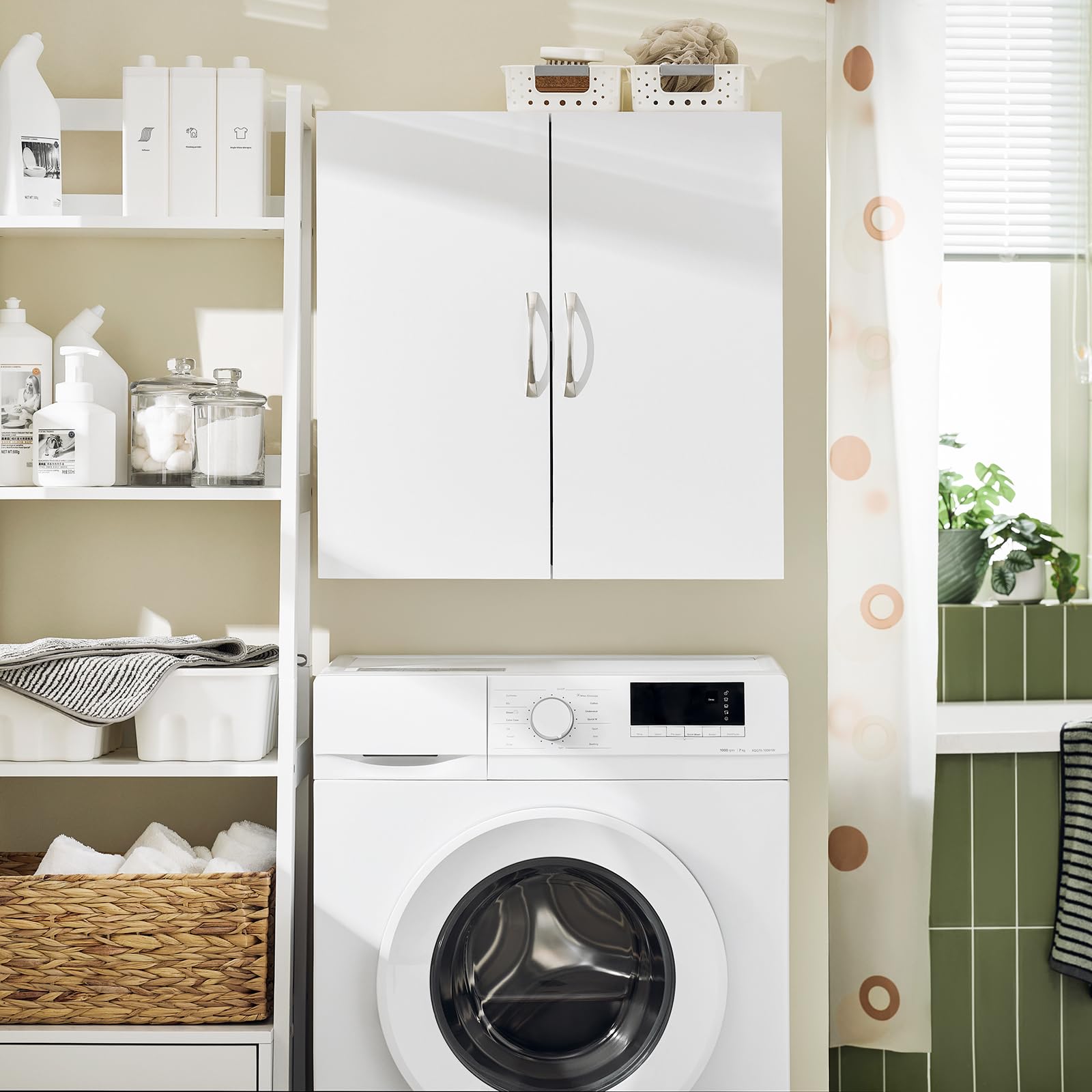 SoBuyWall Cabinet Laundry Room Kitchen, Wall Mounted Storage Cabinet, Medicine Cabinet with Shelf, Bathroom Garage or Hallway, White, BZR200-W