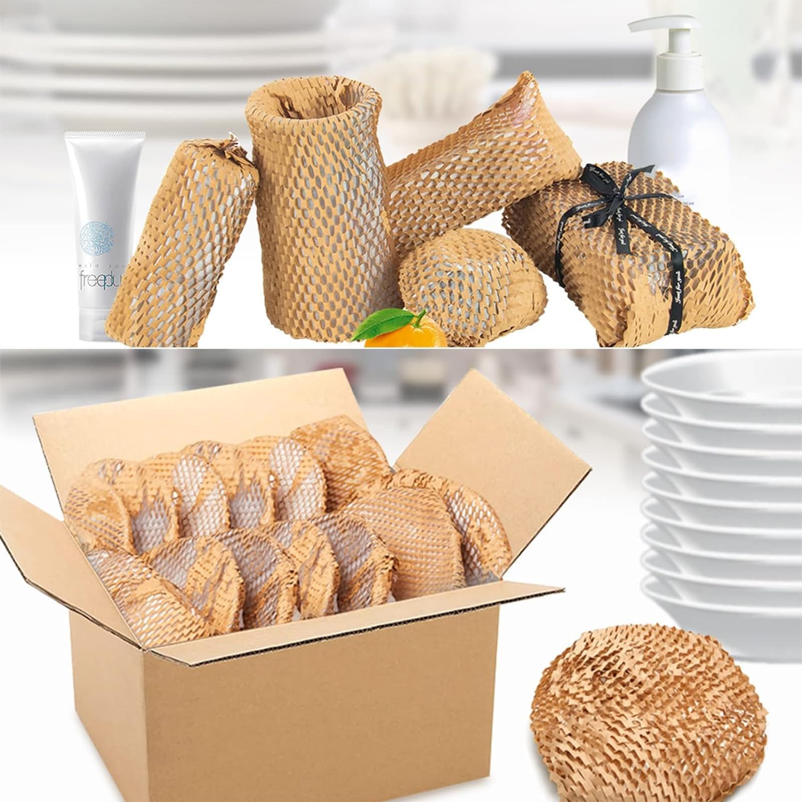 Dispensador manual de papel de panal para envolver rollos | Tensión ajustable, base antideslizante, acero resistente, operación manual, para cerámica y artículos frágiles.
