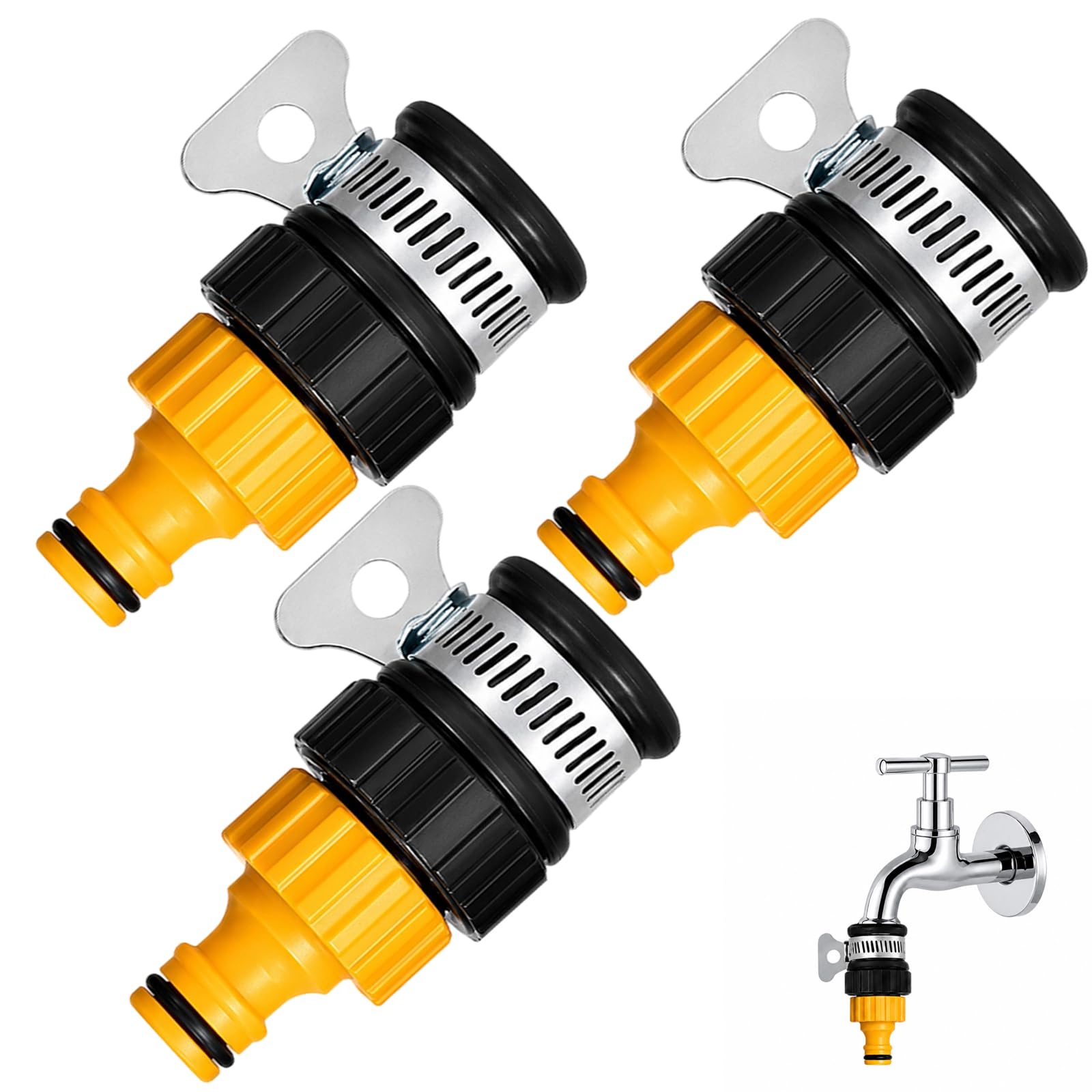 GYTFOG 3PCS Kitchen Tap Hose Connector, Adjustable Faucet Adapter, Tap Hose Connector, Hose to Tap Connector, Hose Pipe Tap Connector for Garden, Bathroom Indoor and Kitchen, Easy To Install