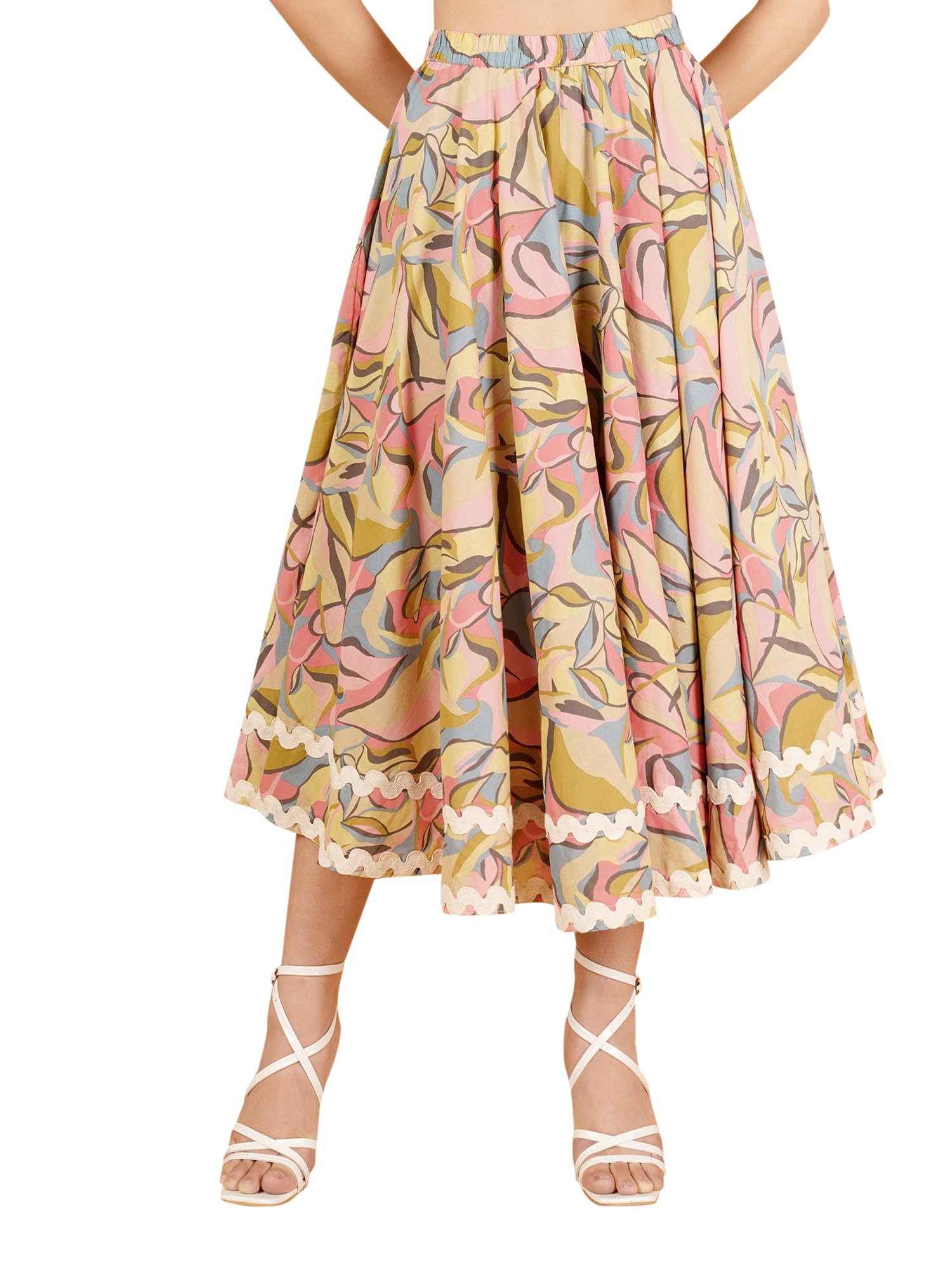 cotland fashions Lightweight Pre-Shrunk Cotton Flared Skirt for Women (Peach Flair)-picture-42