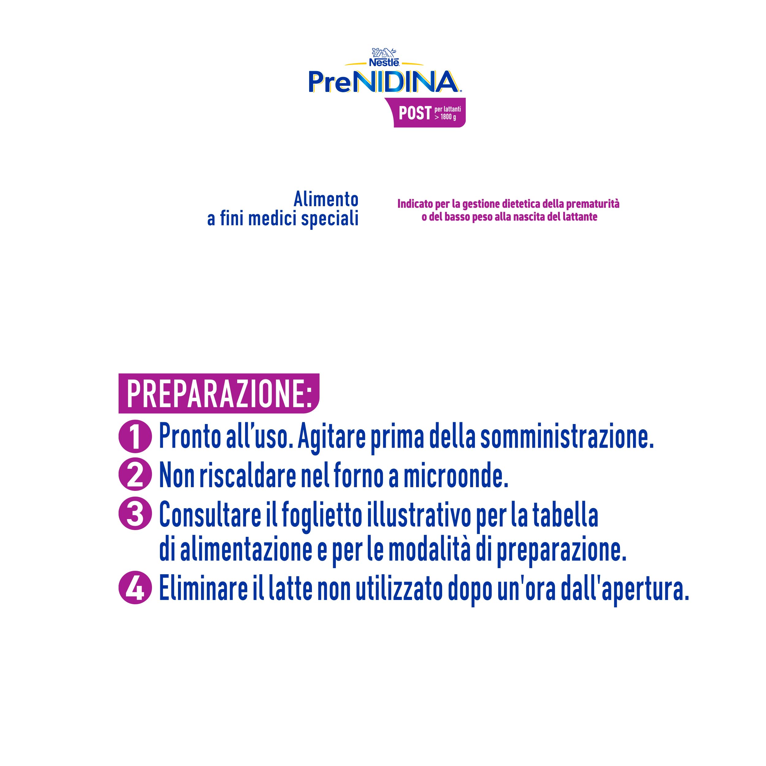 PreNIDINA Post Liquido Alimento a Fini Medici Speciali, 12 bottigliette da 200ml (2,4L)