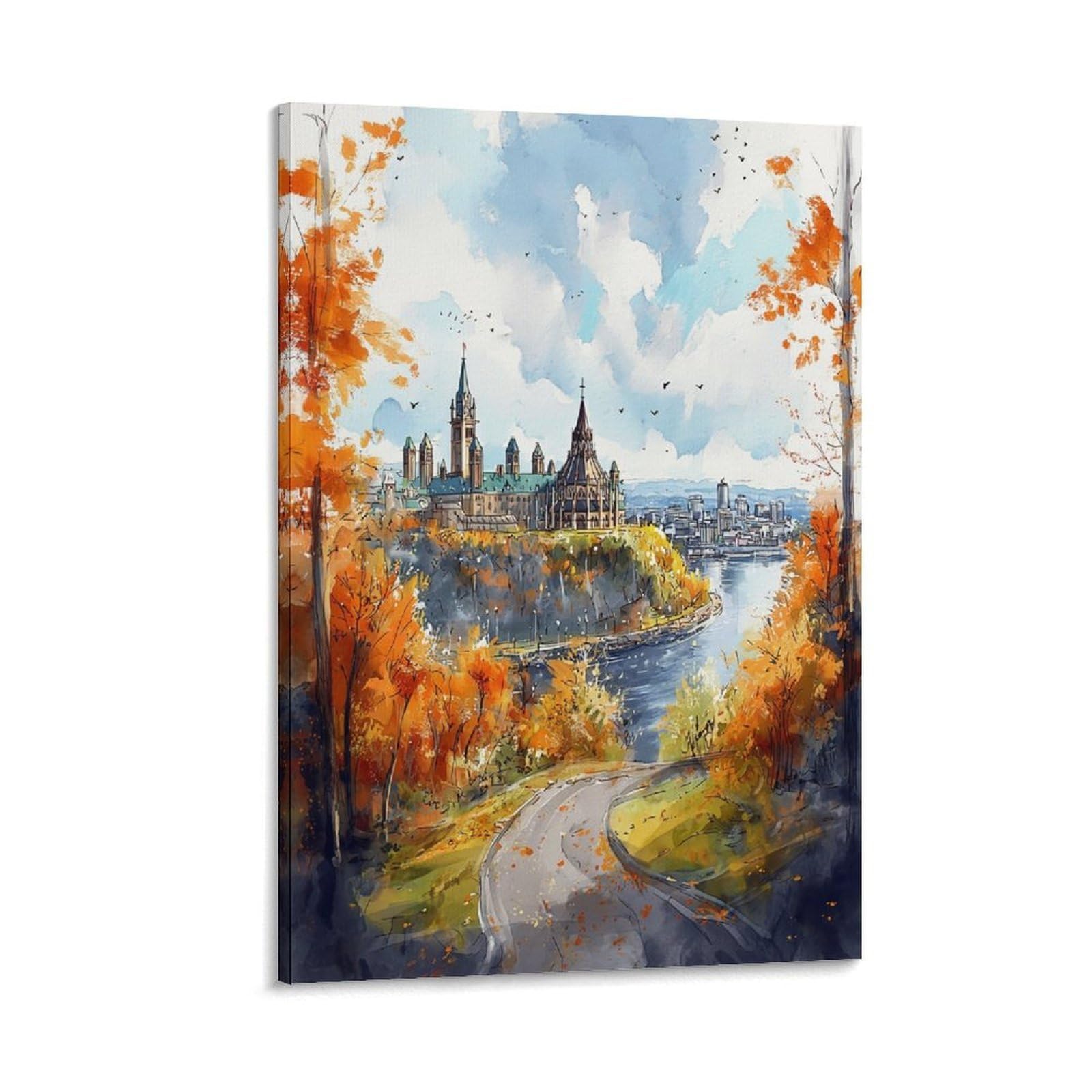 XWYMXZ Ottawa Autumn Canada 24x36inch(60x90cm) Vintage Travel Poster Watercolor Canvas Art