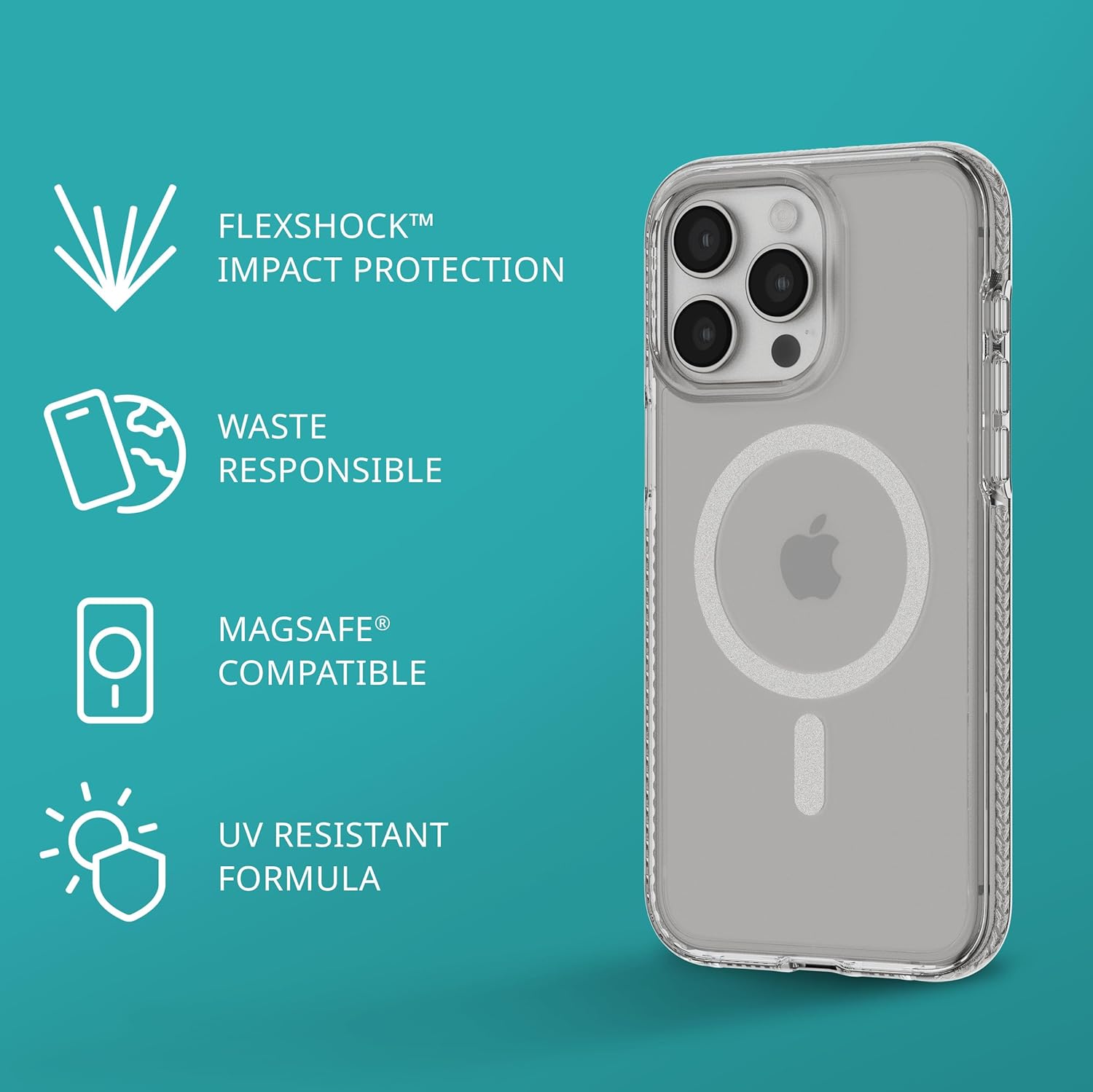 Tech21 Evo Crystal case for iPhone 15 Pro Max - Compatible with MagSafe - Impact Protection Case with 15x Military Standard Rating - White Titanium