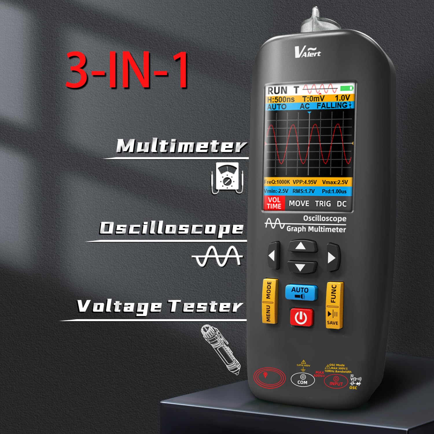 BSIDE O1X Digital Oszilloskop Multimeter TRMS mit Rogowski Spule Anschluss 6000A, Handheld Oszilloskop 10Mhz 48MSa/S Farb-LCD Datenübertragung Wiederaufladbares Stromprüfer Spannungsprüfer