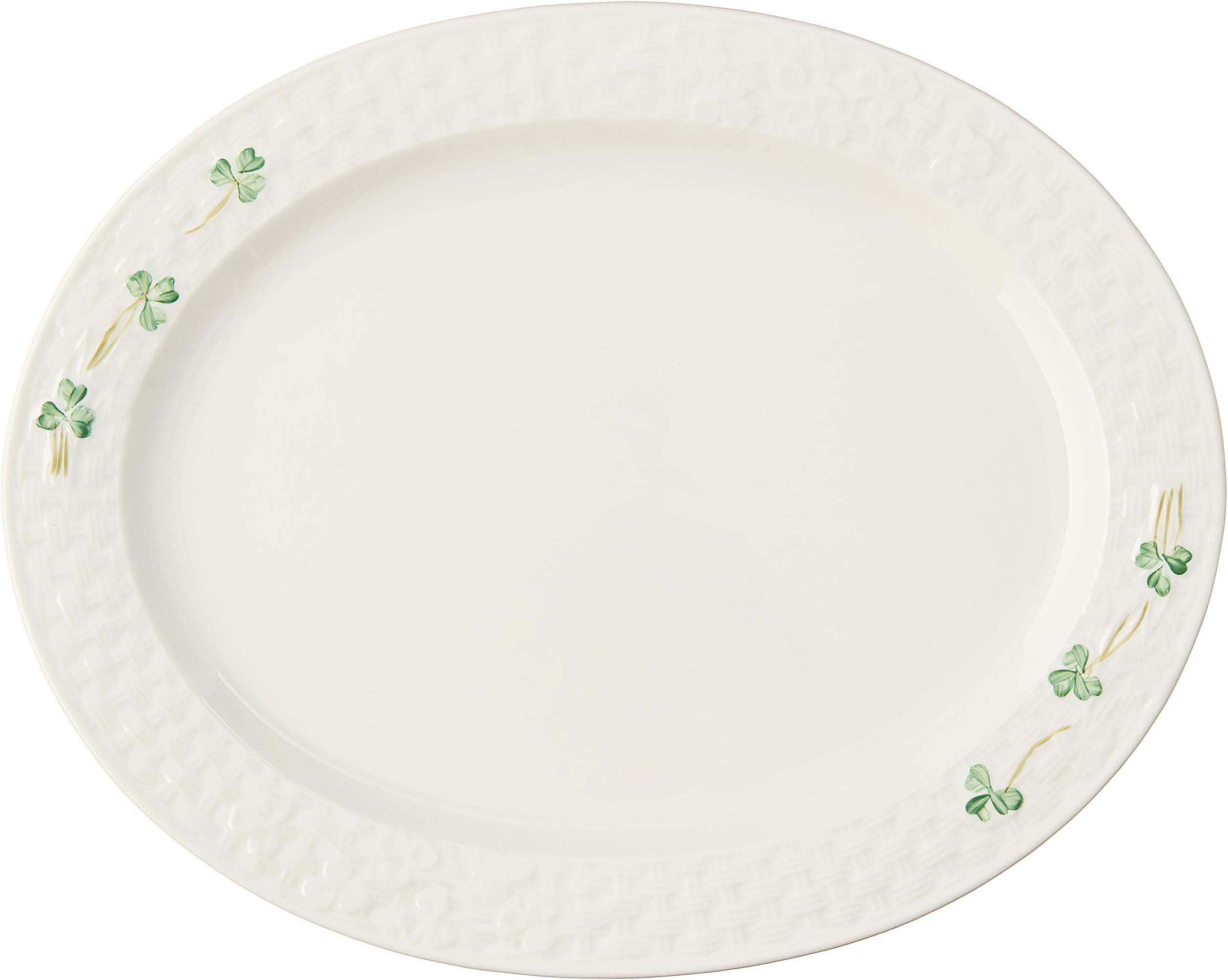 Belleek Pottery Shamrock 15-Inch Oval Platter, Large, White