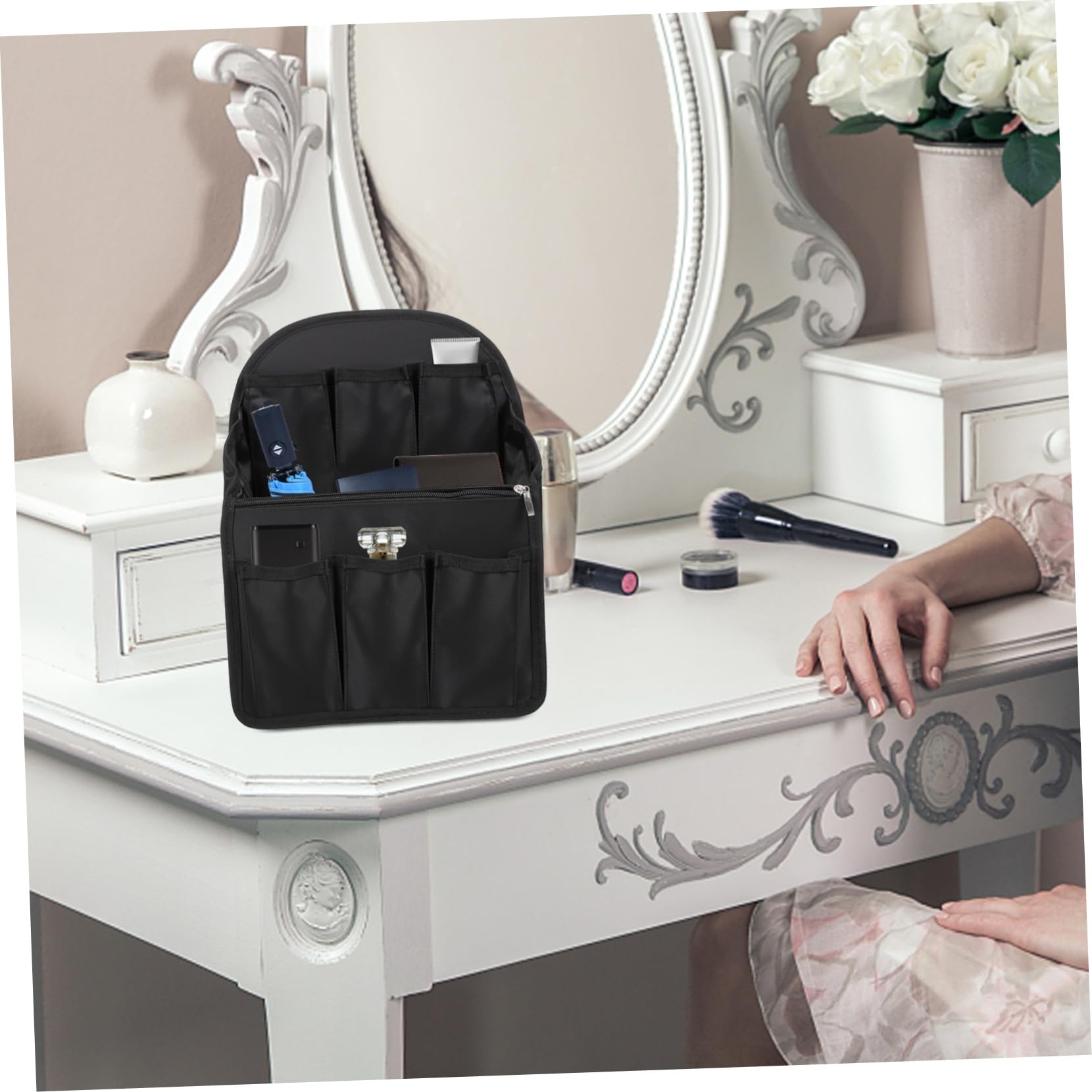 Organizador de Mochila Ranuras Múltiples, Nailon Negro Plegable