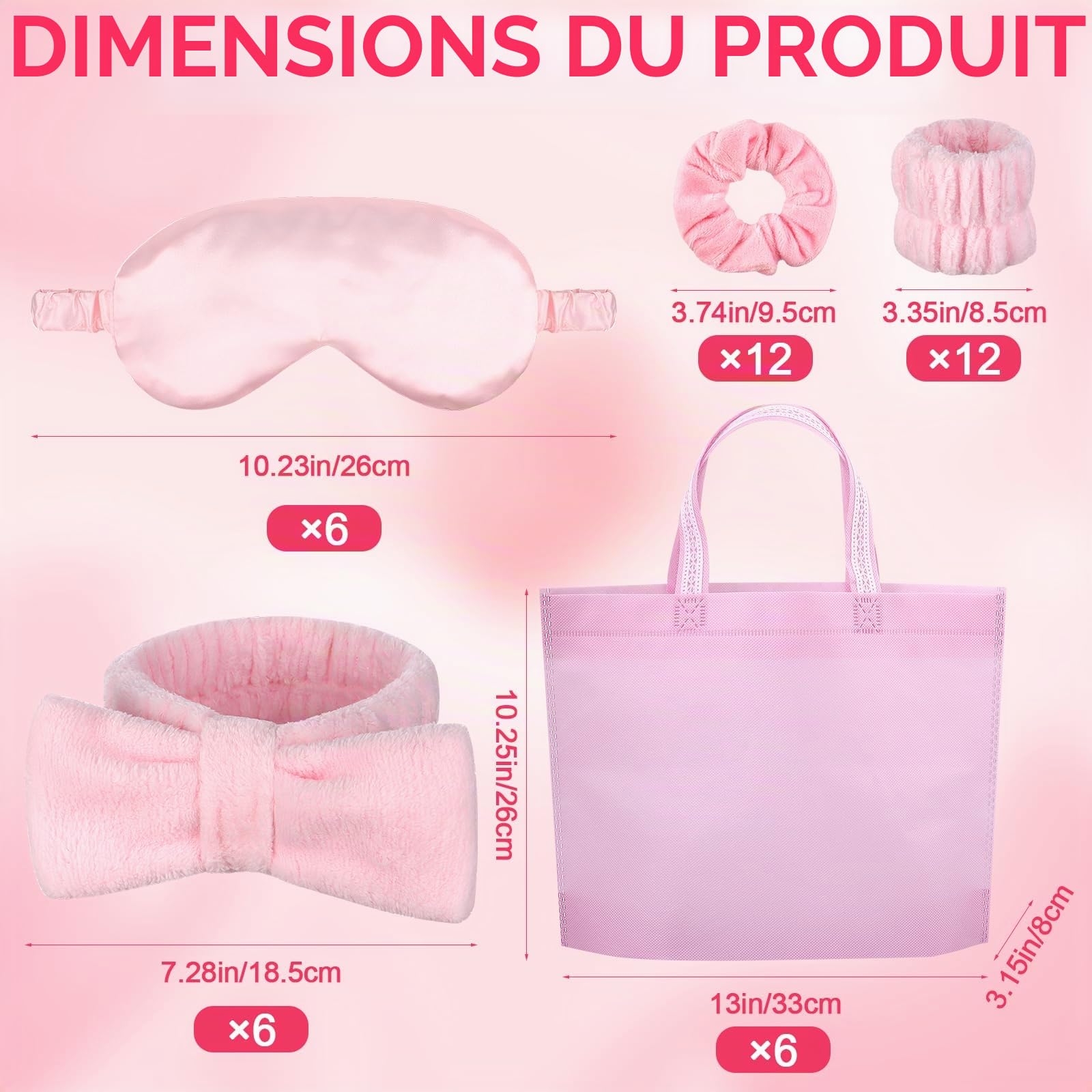 Lot de 42 accessoires roses sur le thème du spa pour fille avec bandeau en satin - Sac non tissé rose pour soirée pyjama - Cadeaux essentiels pour anniversaire, spa, enterrement de vie de jeune fille,