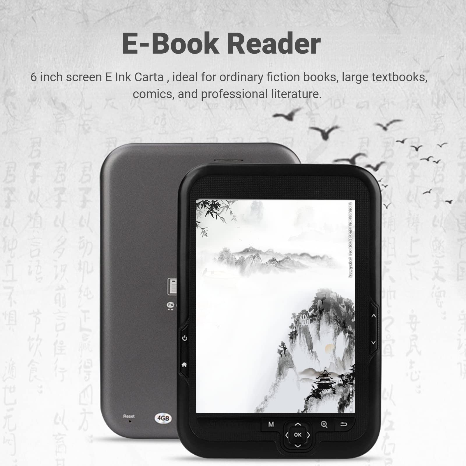 E Reader, 6in 800x600 HD E Reader, Schermo a Inchiostro Proteggi Gli Occhi Lettori di Ebook con Custodia Protettiva, Supporto FM, Riproduzione Musicale, Dispositivo Pocketbook Elettronico(#3)