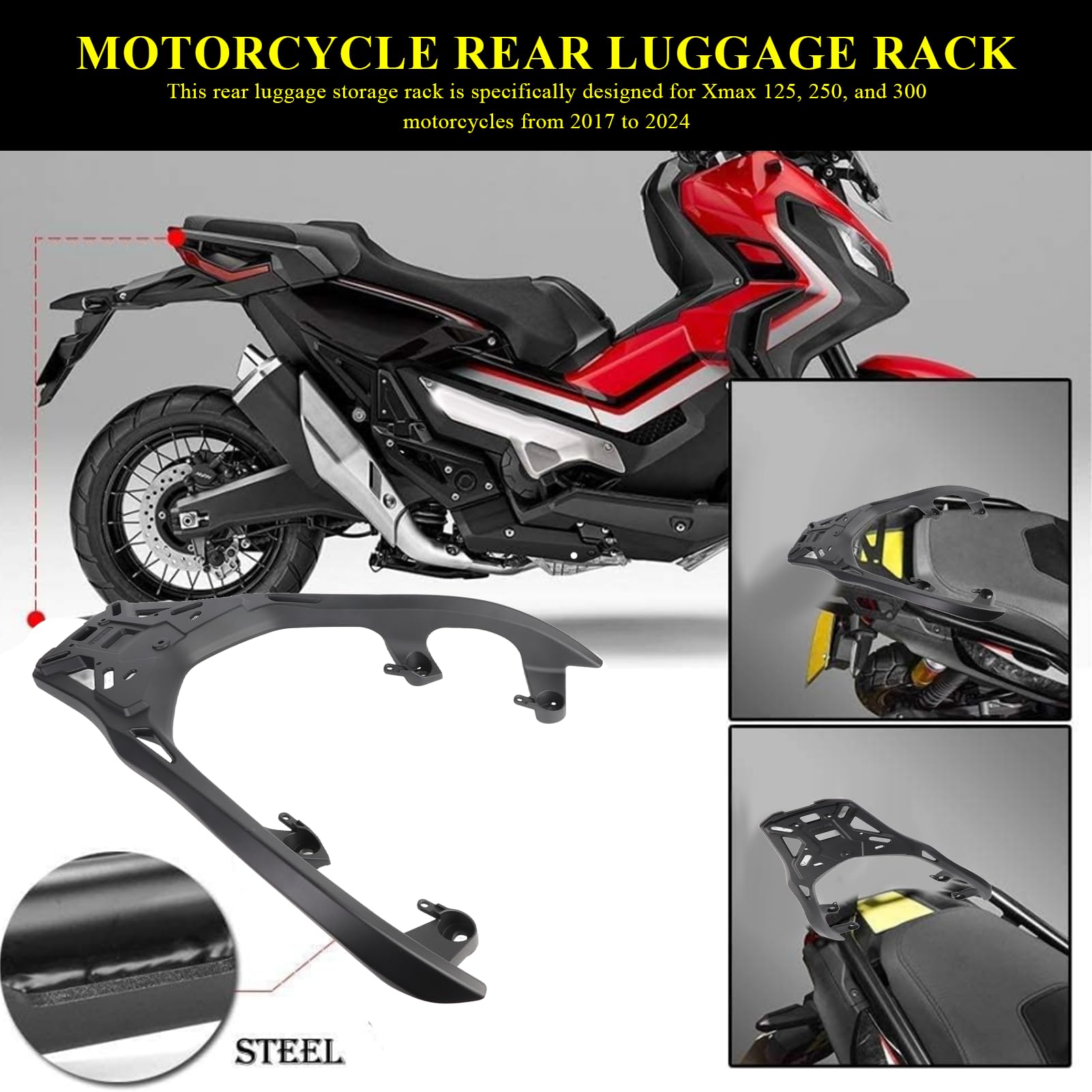 Gepäckträger Heckträger für Xmax 125 250 300 2017-2024, Cargo Enduro, einfache Montage