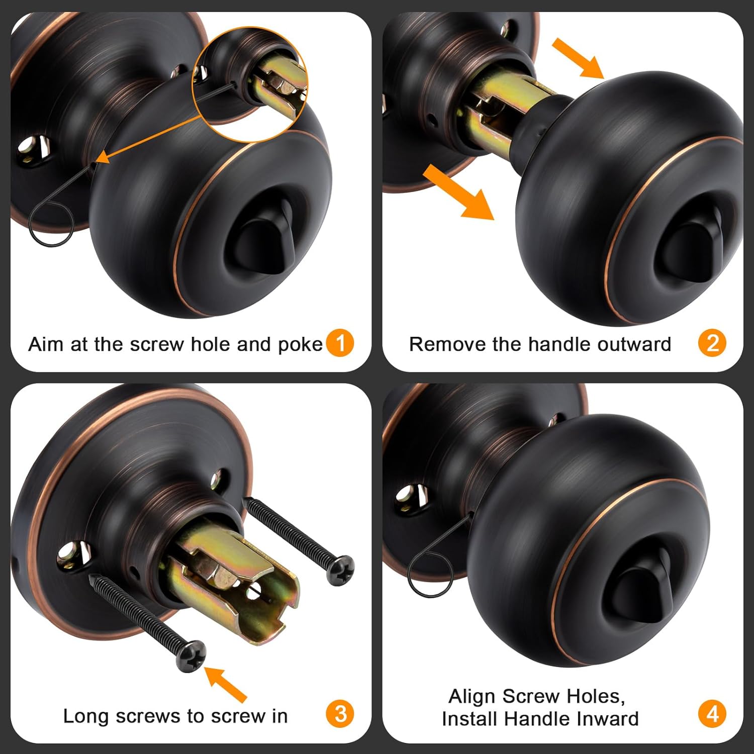 Goldenwarm 1 Pack Bronze Door Knobs Interior Door Knobs for Bedroom/Bathroom, Oil Rubbed Bronze Privacy Door Knob with Round Ball