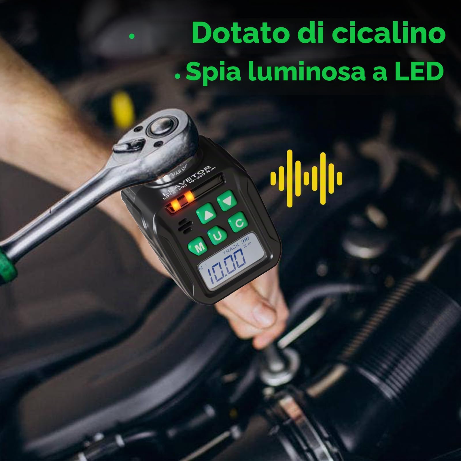 1/2" Dinamometro Digitale, Adattatore Chiave Dinamometrica Digitale, Chiave Dinamometrica, Preimpostata, Archivio Dati, Buzzer e Notifica LED, Adattatori da 1/4" 3/8" (1/2", 10-200 Nm)