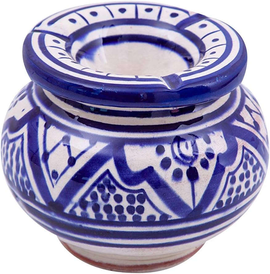 Posacenere Marocchino In Ceramica - Decorato A Mano, Antivento E Mangiafumo, Verde/Panna - Foto 2