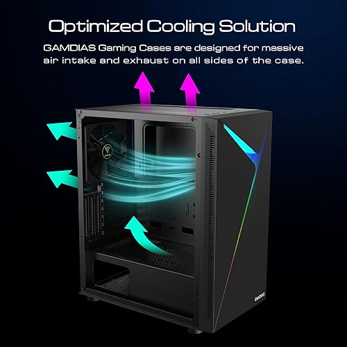 Miniatura 4 de GAMDIAS ATX Mid Tower - Carcasa para computadora de videojuegos con puerta abatible de vidrio templado, 1 ventilador ARGB de 4.724 in y
