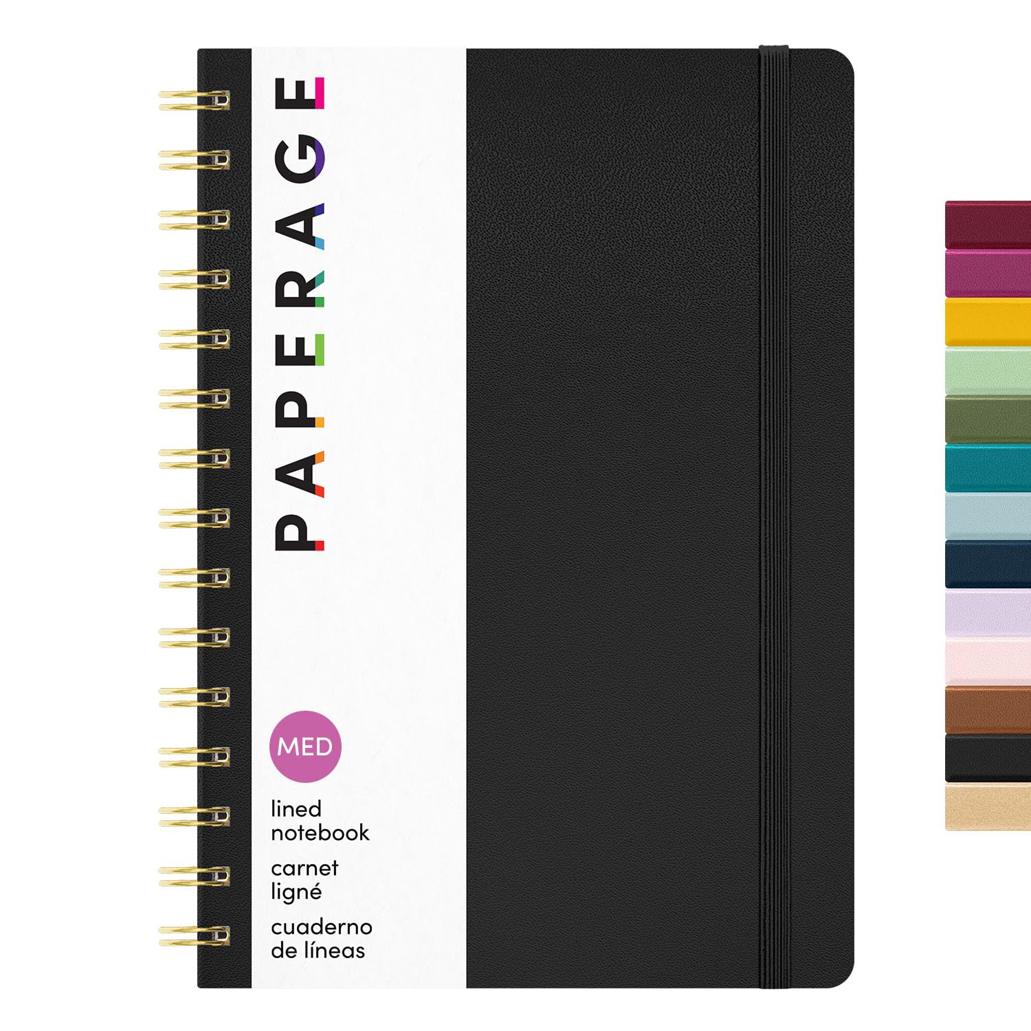 PAPERAGE Lined Spiral Journal Notebook, (Black), 160 Pages, Medium 5.7 inches x 8 inches - 100 GSM Thick Paper, Hardcover, Double-Wire Spiral Journal & Notebook