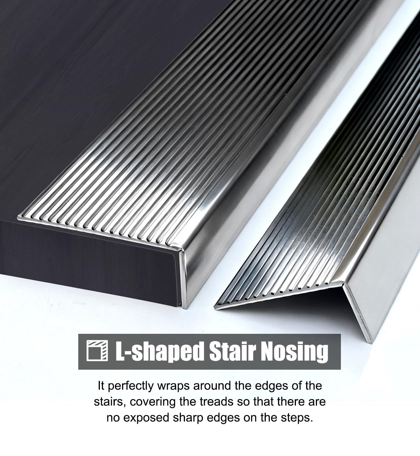 Perfil de Transición para Suelo Protector de Borde de Acero Inoxidable para Escalones de Baldosas, Perfil Antideslizante en Forma de L para Escaleras(70x30mm (2 3/4"x1 1/8"))