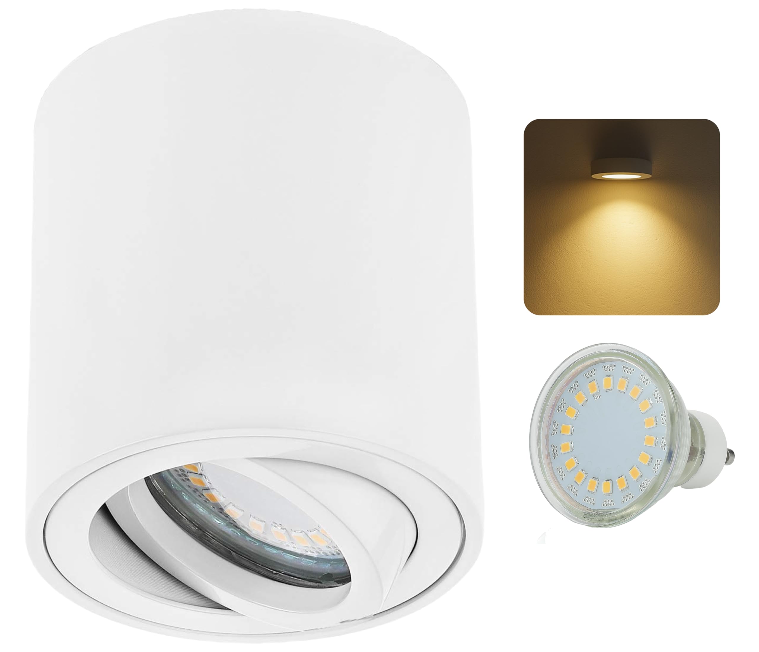 Sweet Led - Reflektor do zabudowy biały, natynkowy reflektor GU10 aluminium Ø 80 x 84 mm wychylny, reflektory sufitowe 5 W, reflektory LED 3000 K ciepła biel, lampa sufitowa 230 V, okrągłe reflektory