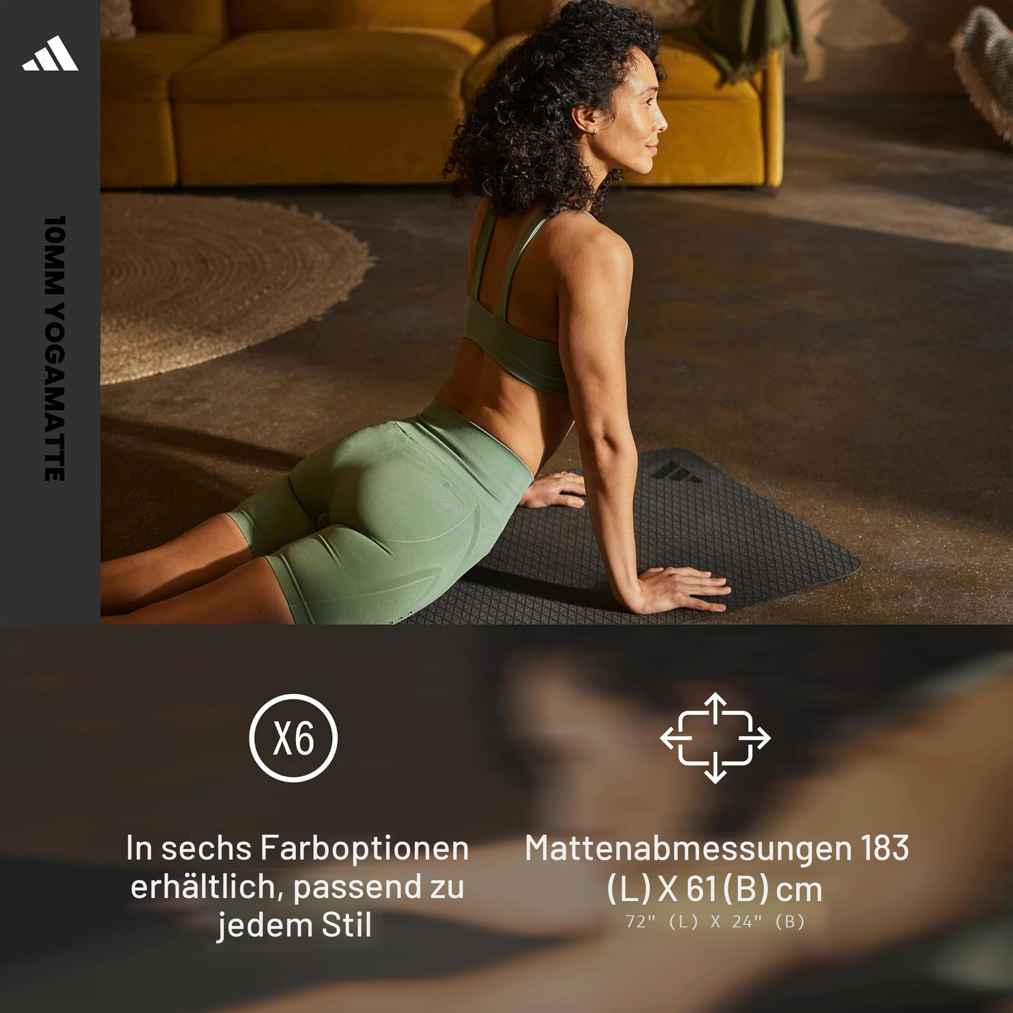 Adidas Yogamatte aus 50% recyceltem Material frei von PVC - rutschfeste und strukturierte Oberfläche (176 x 61 cm) für den perfekten Halt beim Yoga in 4mm / 6mm / 10mm