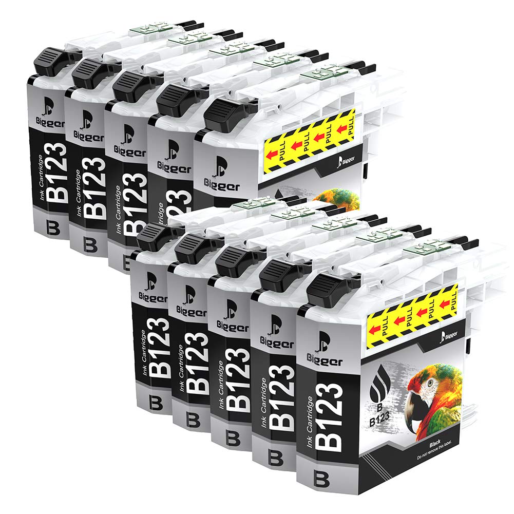 Bigger Compatible Ink Cartridges Replacement for Brother LC123 ink cartridges, used with DCP-J132W DCP-J152W DCP-J4110DW MFC-J470DW MFC-J4610DW MFC-J6720DW MFC-J6920DW (10 Black Pack)