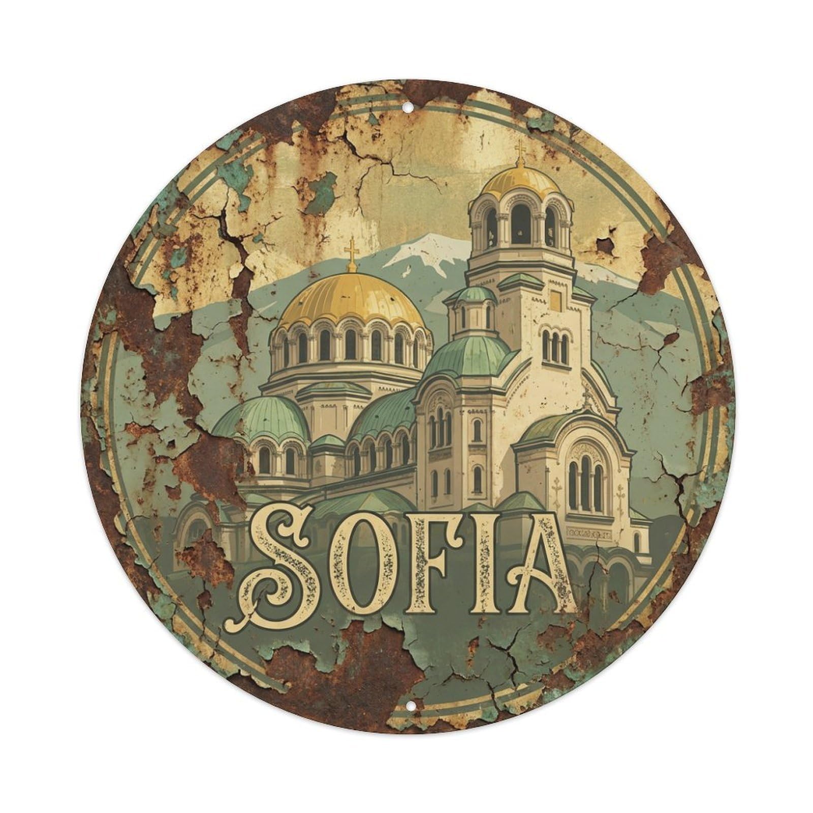 Vintage Travel Bulgaria Sofia Metal Tin Sign