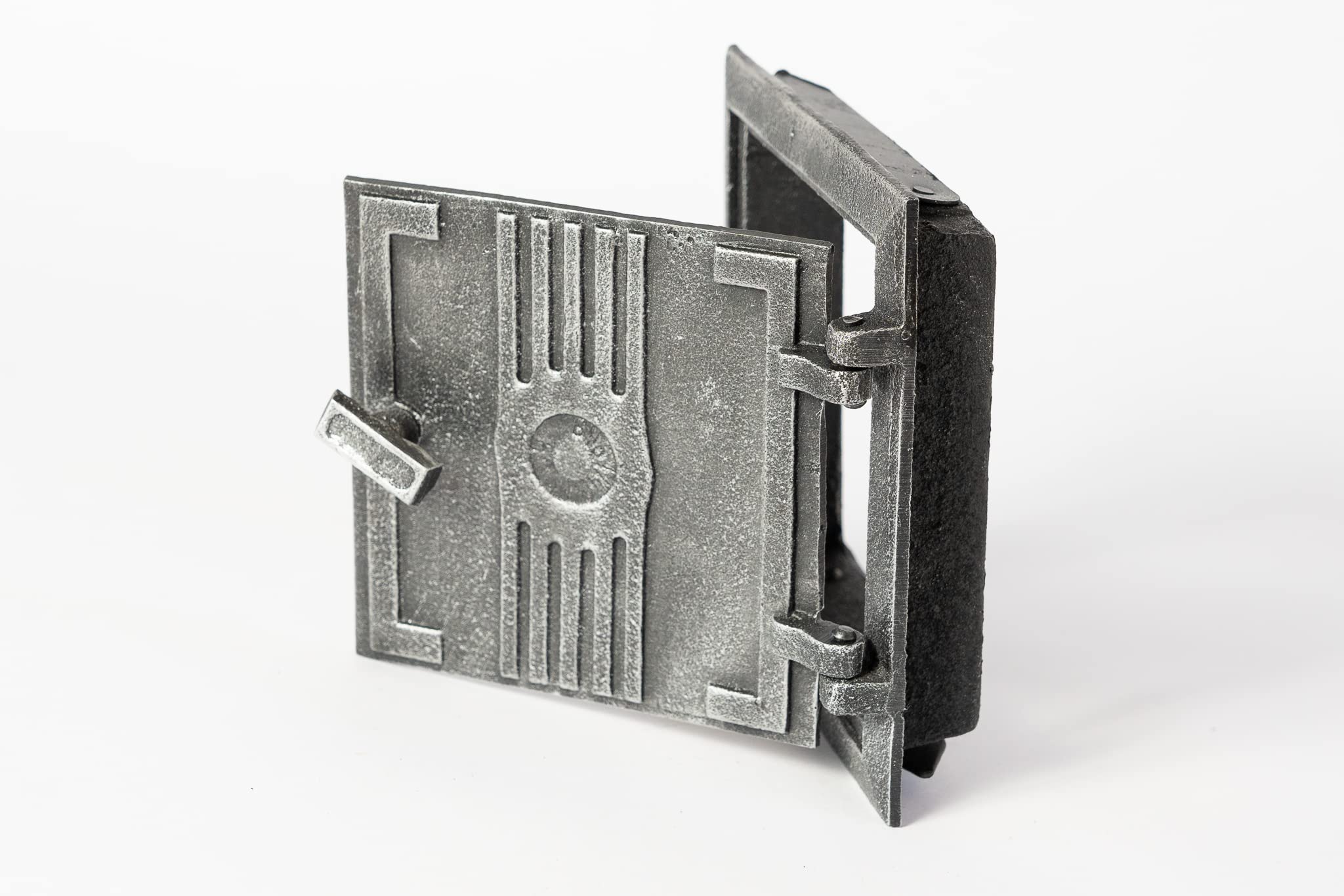 SEZAM Porta di ispezione per forni in ghisa 17 x 3,5 x 17 cm, porta del camino - ribalta - sportello di sgombero, per forni, forni e caminetti - verniciato argento antico