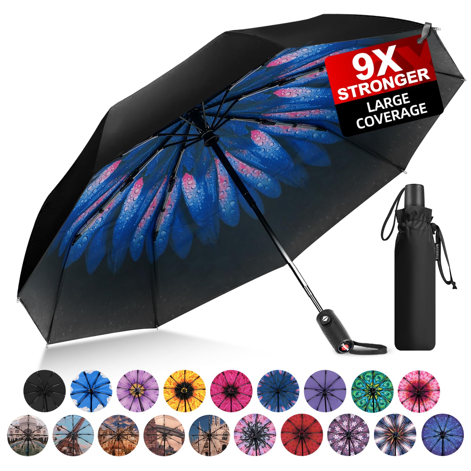 Parapluie de voyage incassable et résistant au vent léger pour trajets quotidiens