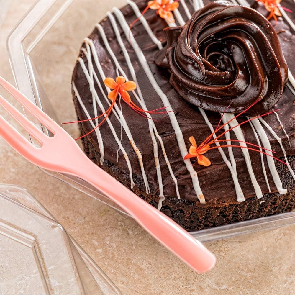 Restaurantware 4 Inch Cake Forks 500 Knife-Edged Premium Pastry Forks - Disposable Solid And Durable Coral Plastic Sharp Edge Forks For Parties Bakeries Catering Services Gatherings