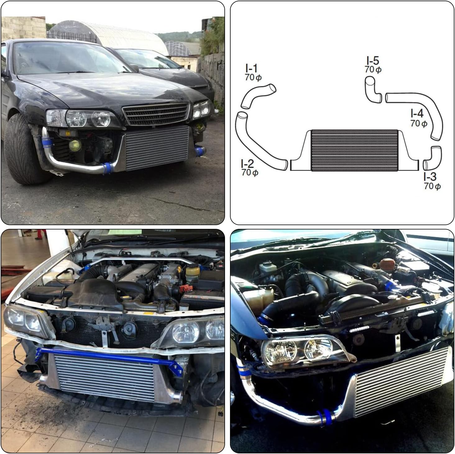 Turbo Intercooler kit polished for Toyota Chaser Cresta Mark II JZX90 92-96 JZX100 96-01 Type 24E 1JZ-GTE Engine 2.5L (sliver-blue)
