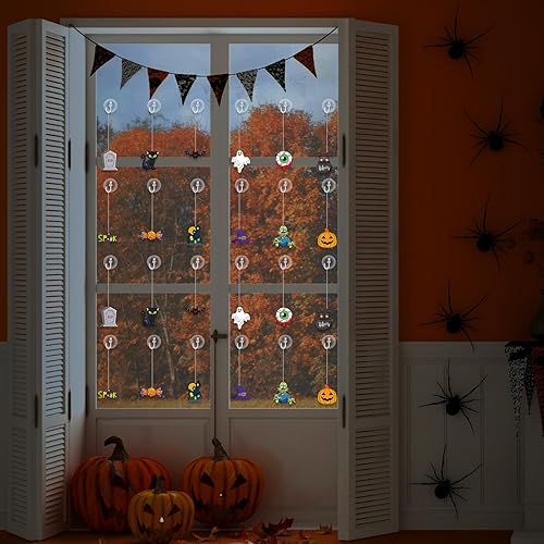 Miniatura 7 de Jenaai Juego de 72 piezas de atrapasoles de Halloween para ventana, para niños, para pintar ventanas, pintura, adorno con 24 ventosas para regalo
