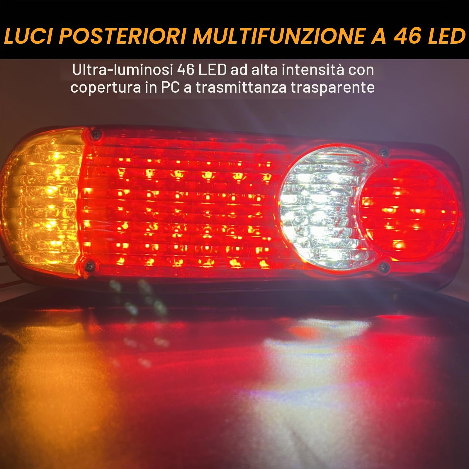 Biqing 2PCS Coperchio Fanale Posteriore Camion,12V 46LED Luci Posteriori Fanali Trailer Lampadine Indicatori di Parcheggio Lampada per luci Posteriori per semirimorchio per Camion