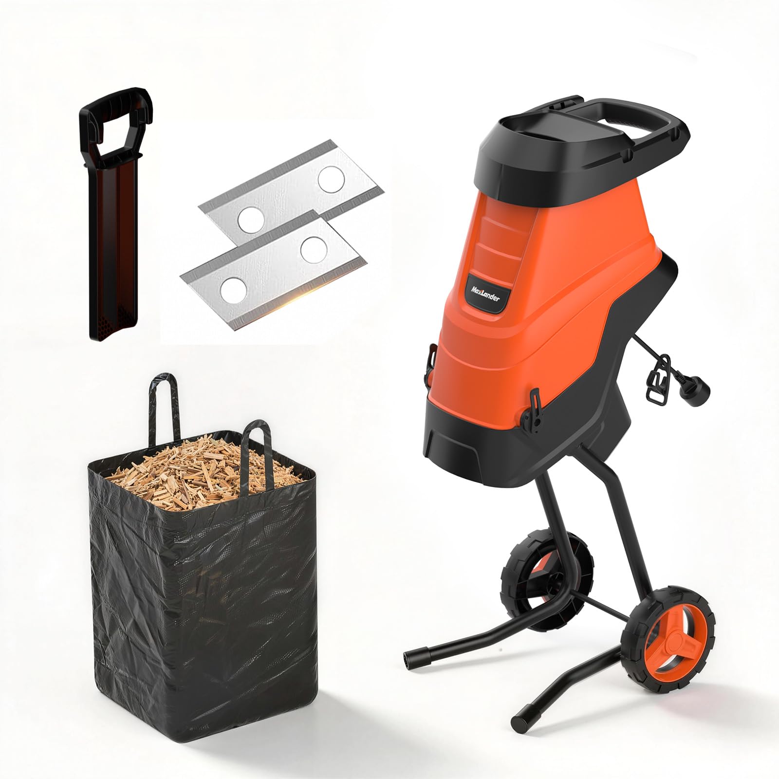 MAXLANDER 2600W Elektro Gartenhäcksler mit 45L Auffangbehälter, 45 mm Aststärke