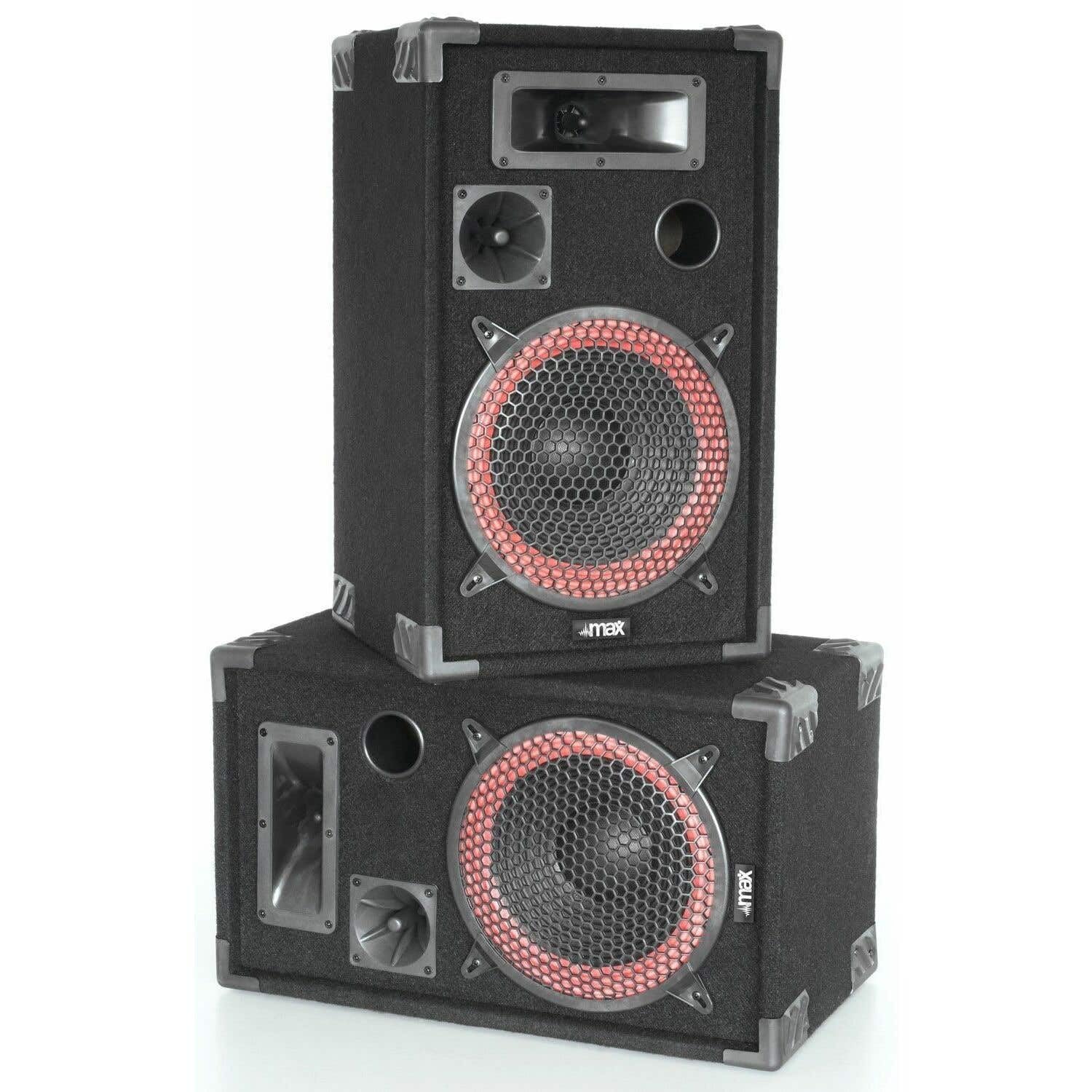 MAX 500W Pack de Sonido. Combinación de Dos Altavoces de 12 Pulgadas y Amplificador Skytec SPL500EQ y Cable de 10 Metros. Equipo Ideal DJ. PA. Eventos, Fiestas etc.