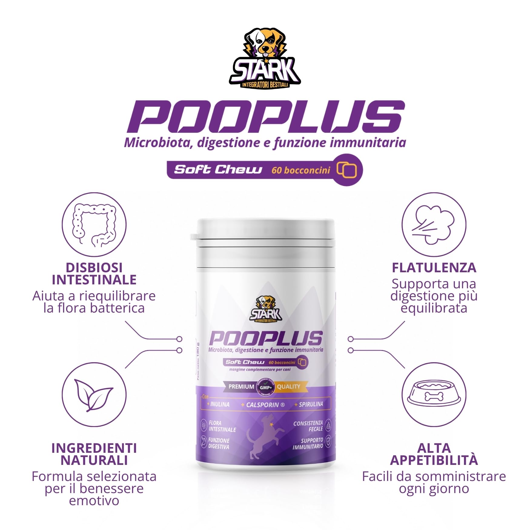 Probiotici Per Cani 60 Bocconcini 180g Prebiotici Cane 5 Miliardi CFU per Benessere Intestinale, Digestione, Diarrea Cane Probiotico Digestivo Cani Integratore Naturale Con Inulina, Zucca E Spirulina