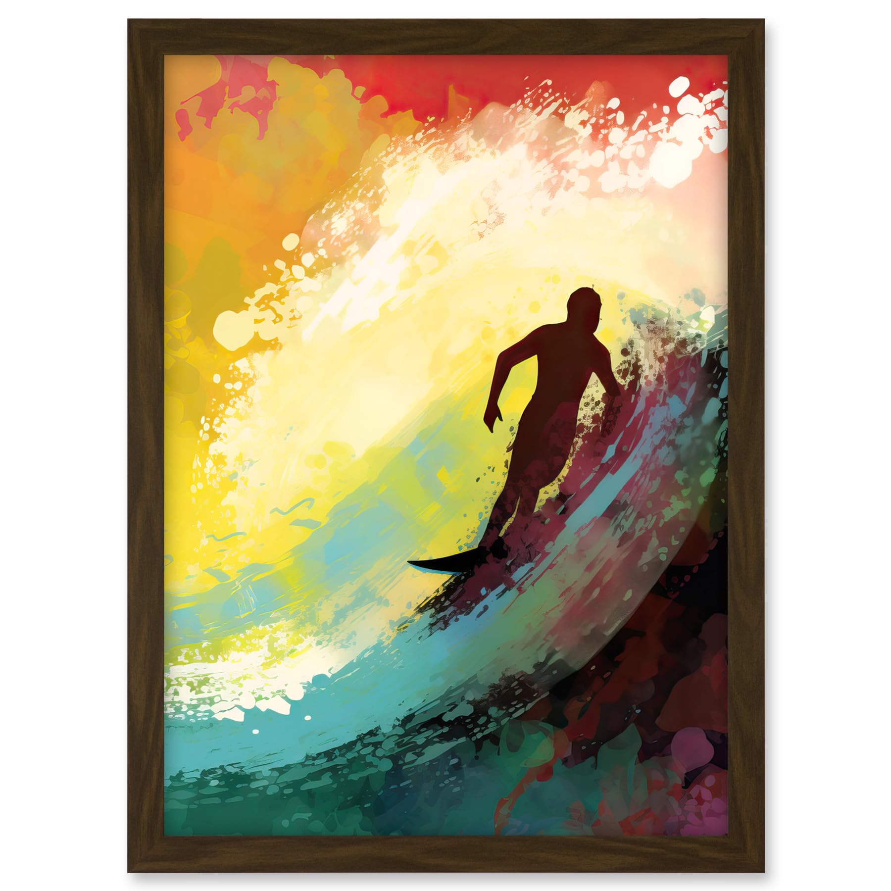Artery8 The Silhouette of a Surfer Surfing on a Big Wave Artwork Framed A3 Wall Art Print
