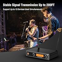 Vista 4 de Micrófonos inalámbricos, micrófono dinámico inalámbrico dual UHF profesional de metal, sistema de micrófono de mano para karaoke, hogar, reunión