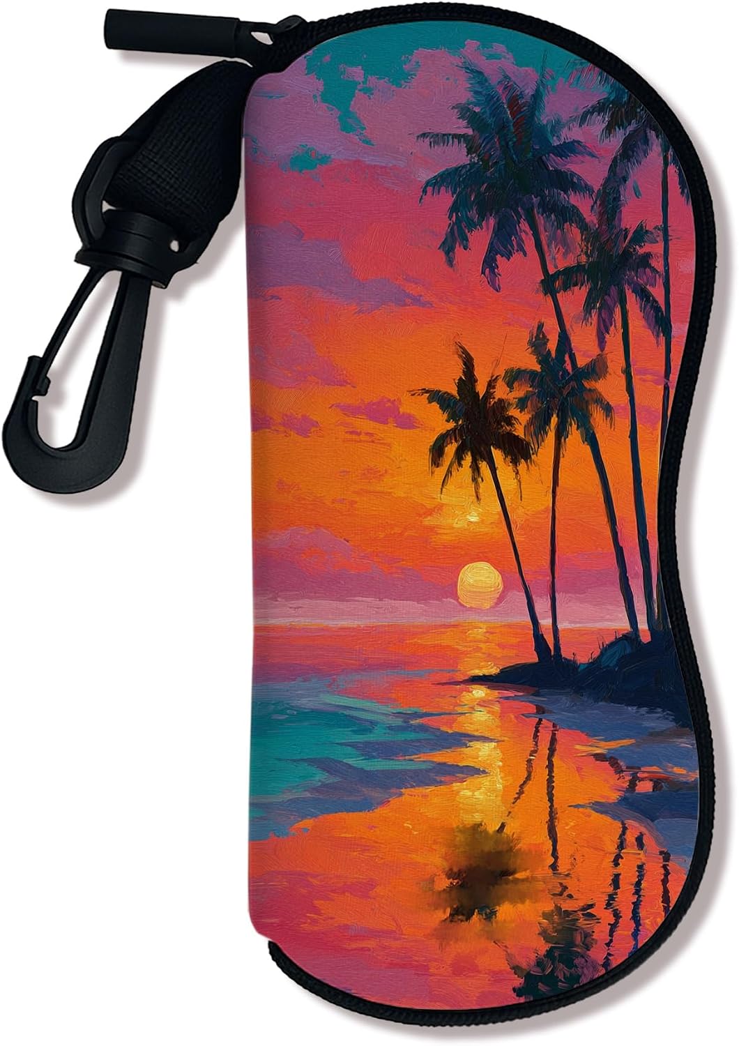 Tropical Palm Trees Soft Glasses Case, Artistic Sunset Safety Sunglasses Cases With Zipper Hook, Portable Storage Travel Ne