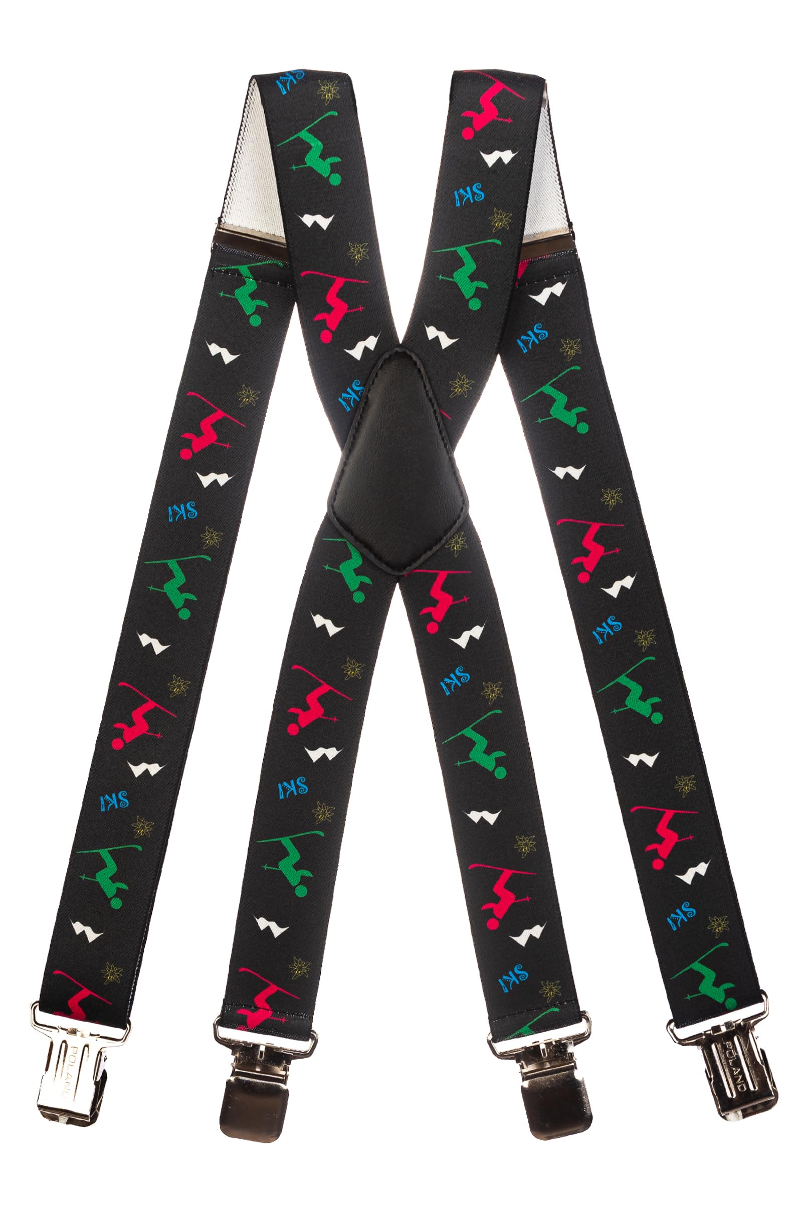 Olata Men's Black, Multi-Coloured Adjustable Ski Salopette Braces/Suspenders (Black/Multi) - 4Cm (Adult). X-Shape