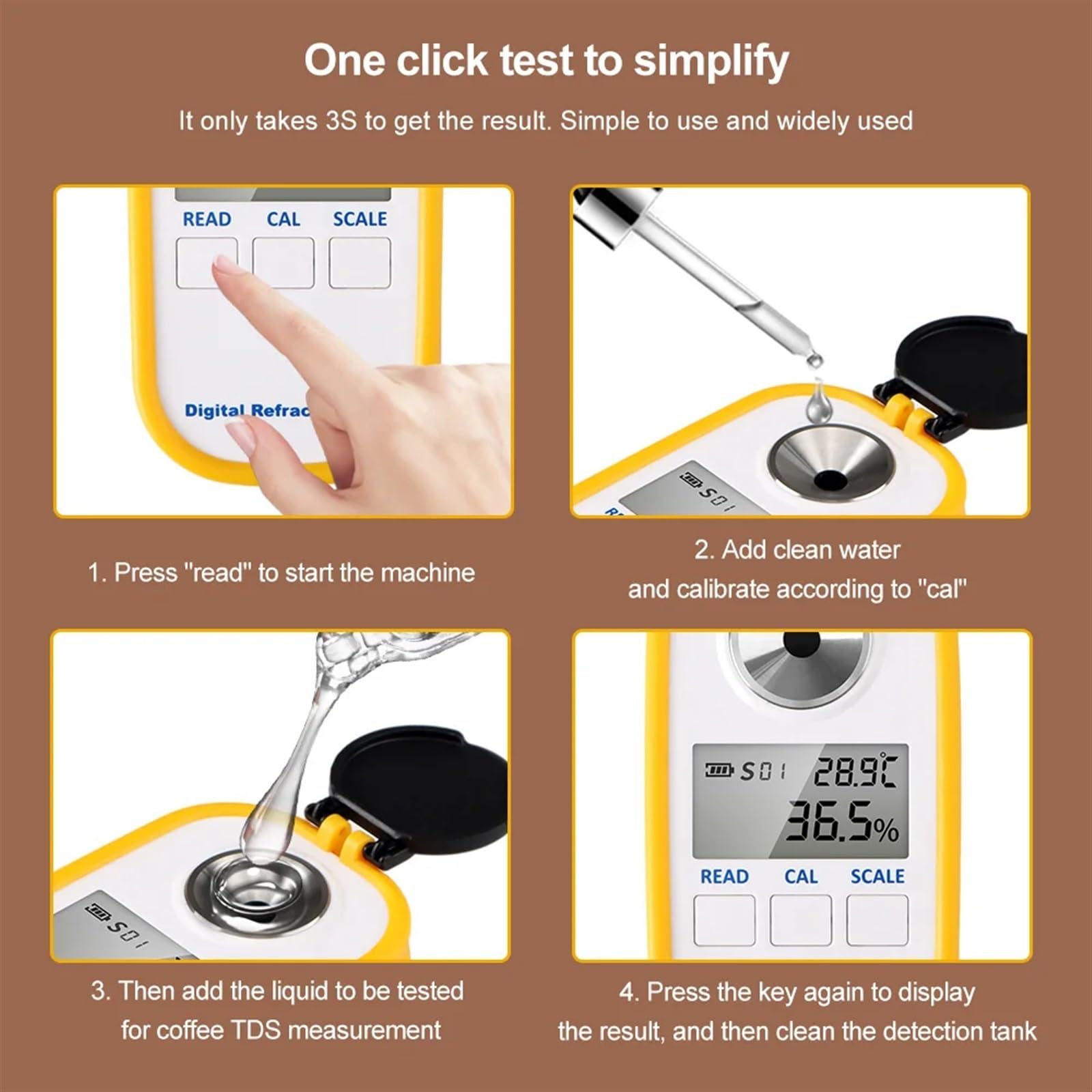 2-in-1 Auto Refractometer For Coffee Hydrometer TDS Concentration Meter Tester Detector Digital Measure Sugar
