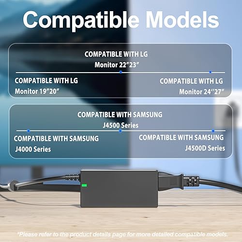 Miniatura 4 de DC 19V Power Cord TV Charger Compatible with LG Electronics 19" 20" 22" 23" 24" 27" LED LCD Monitor Widescreen HDTV 24M47H-P 24MP55HQ, Samsung 32"