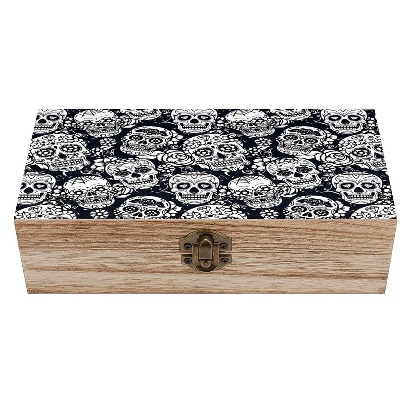 asbwuo Sugar Skull Vintage Wooden Keepsake Box
