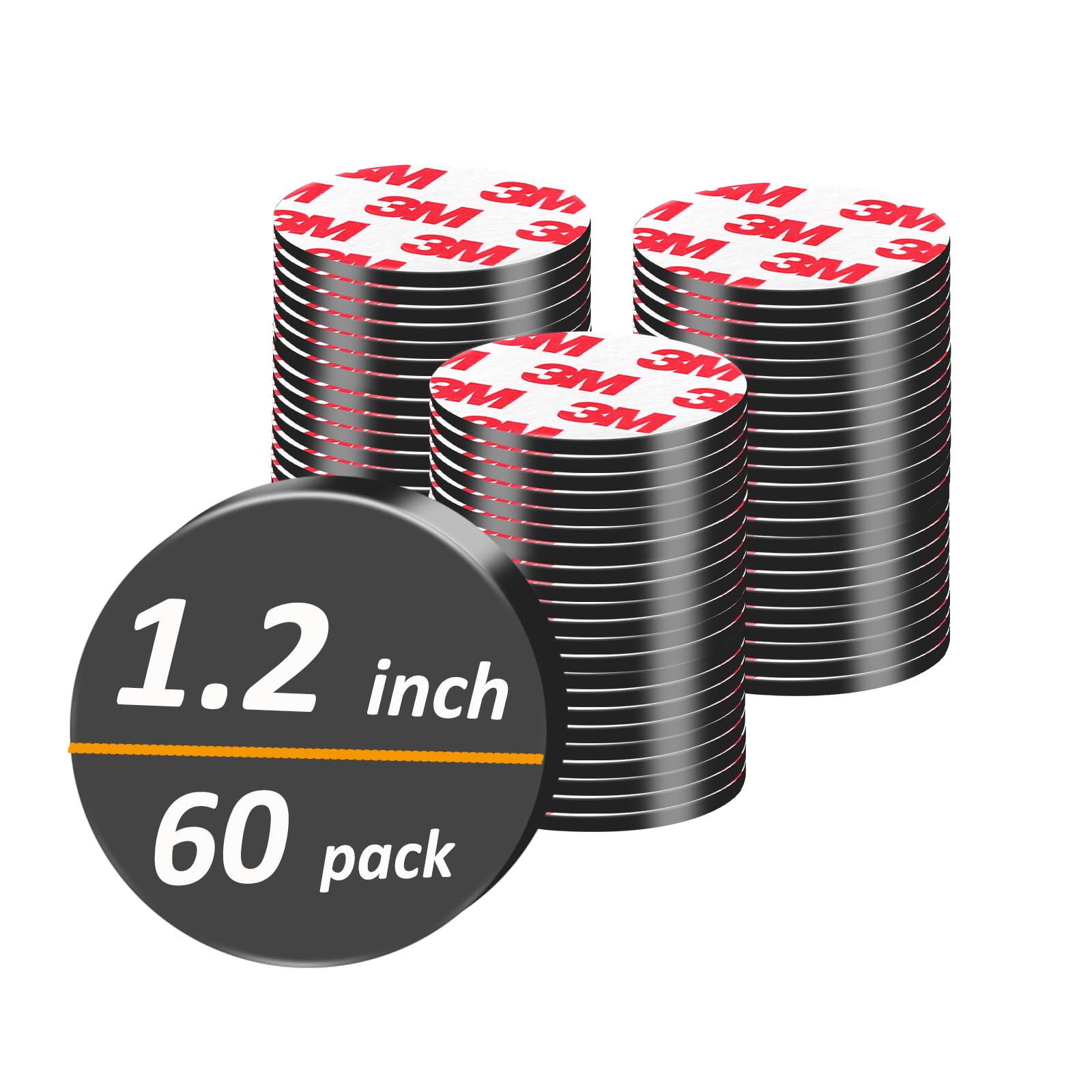 60Pack, Dia 30mm / 1.2" Round Magnets Dots, Precut Flexible Circle Magnetic Tape with Adhesive Backing for DIY Crafts, Strong Sticky Magnet